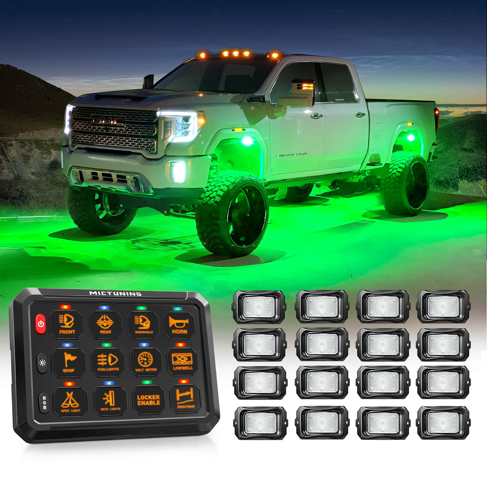 MICTUNING C2 RGBW LED Rock Lights Kit 8-16 Pods Bundle with P1B