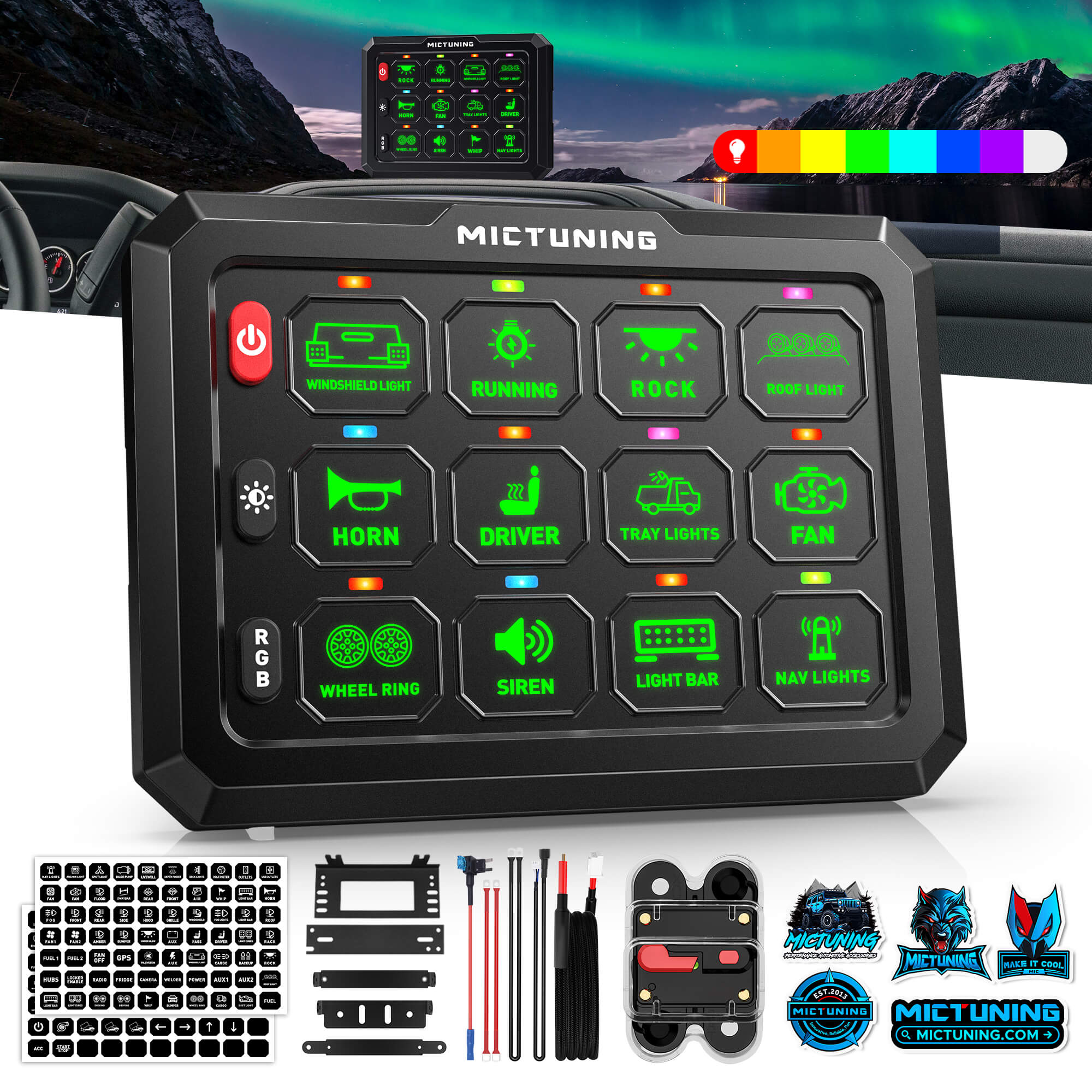 MICTUNING P1C RGB Switch Panel 8/12 Gang, IP67 Waterproof 4 Control ...