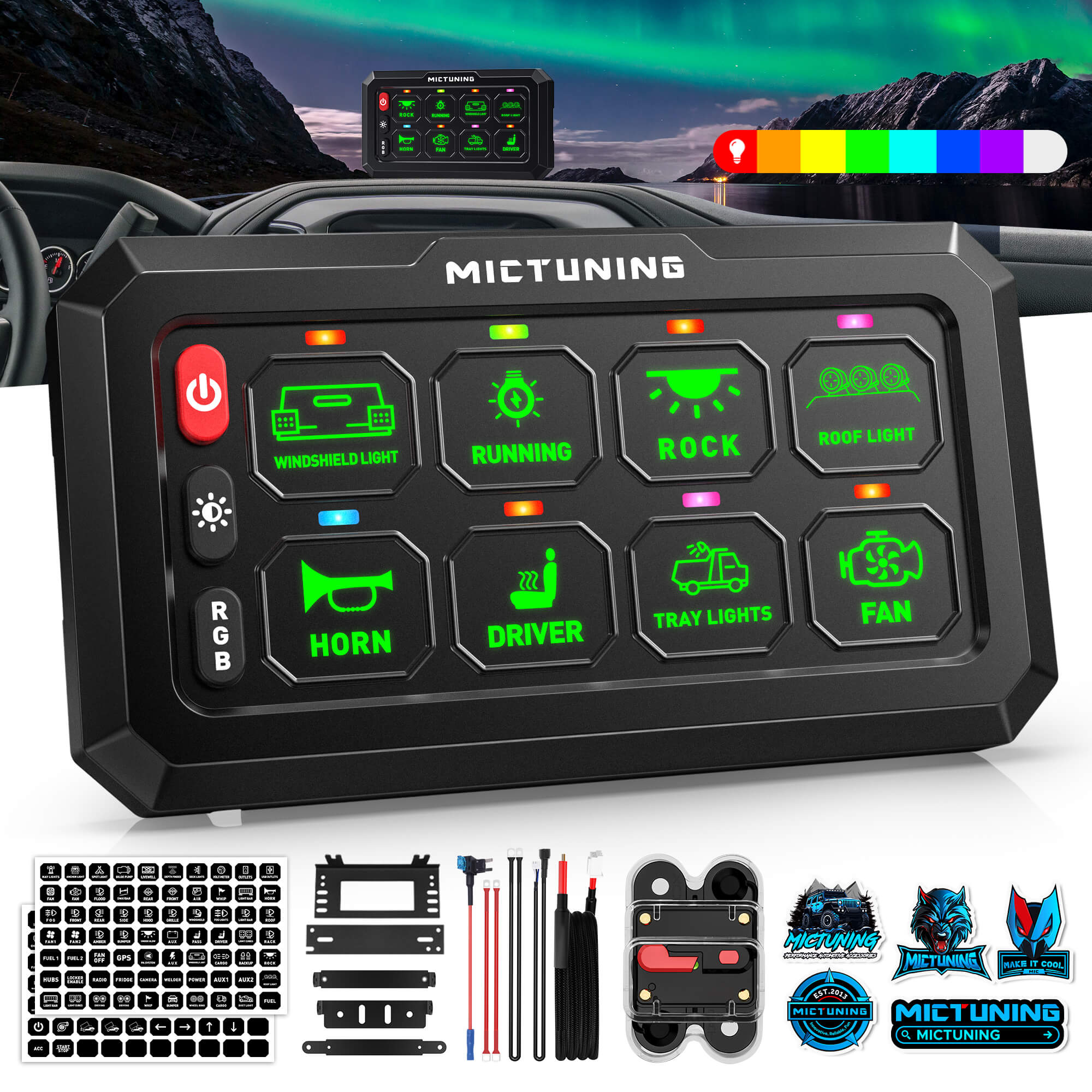 NEW P1C RGB Switch Panel 8/12 Gang, IP67 Waterproof 4 Control Modes LED Control Panel Box Electronic Relay System Switch Box Universal