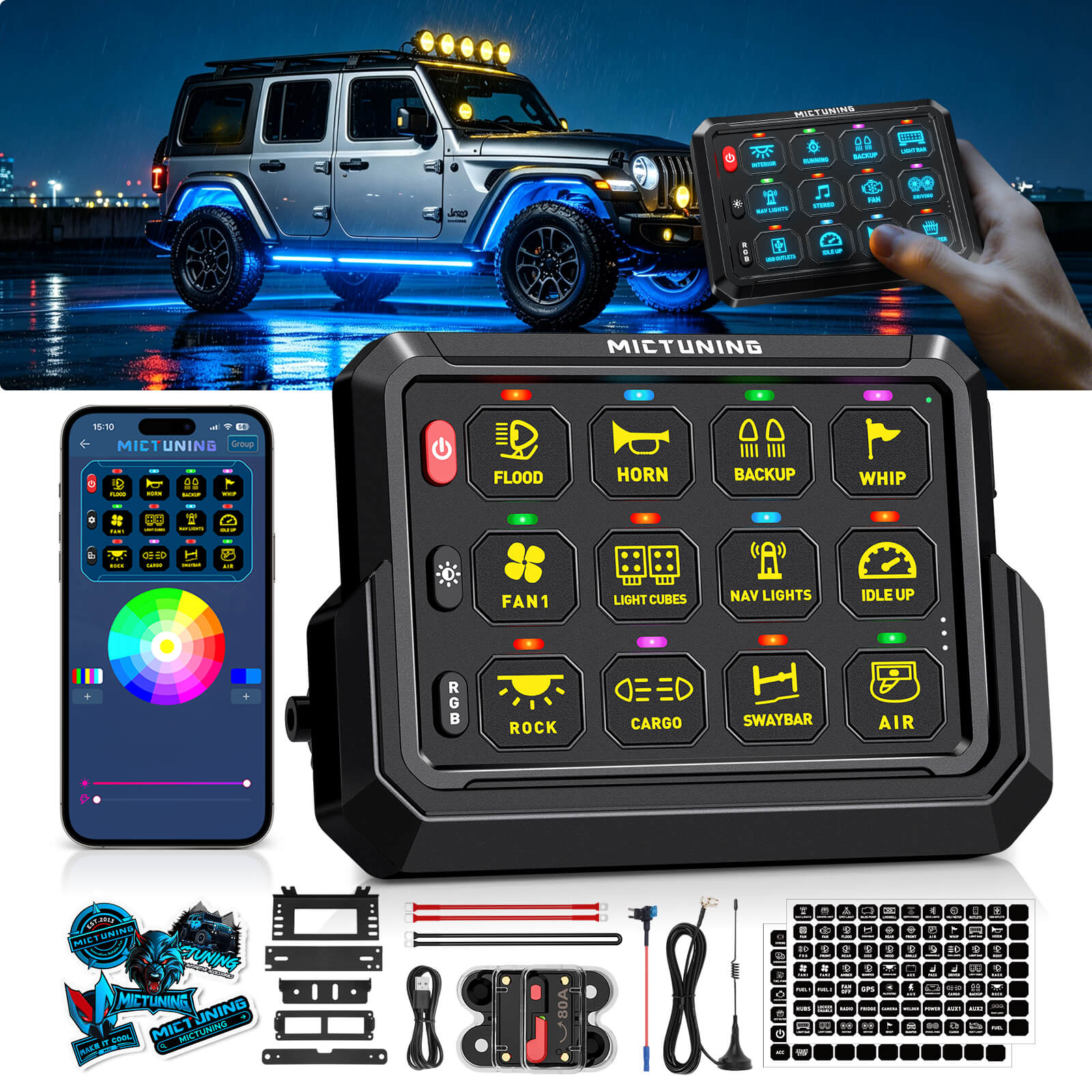 Upgraded P1s-AC-APP Wireless RGB Switch Panel with App Control, 8/12 Gang, 262FT Range, Aluminum Alloy 4 Control Modes