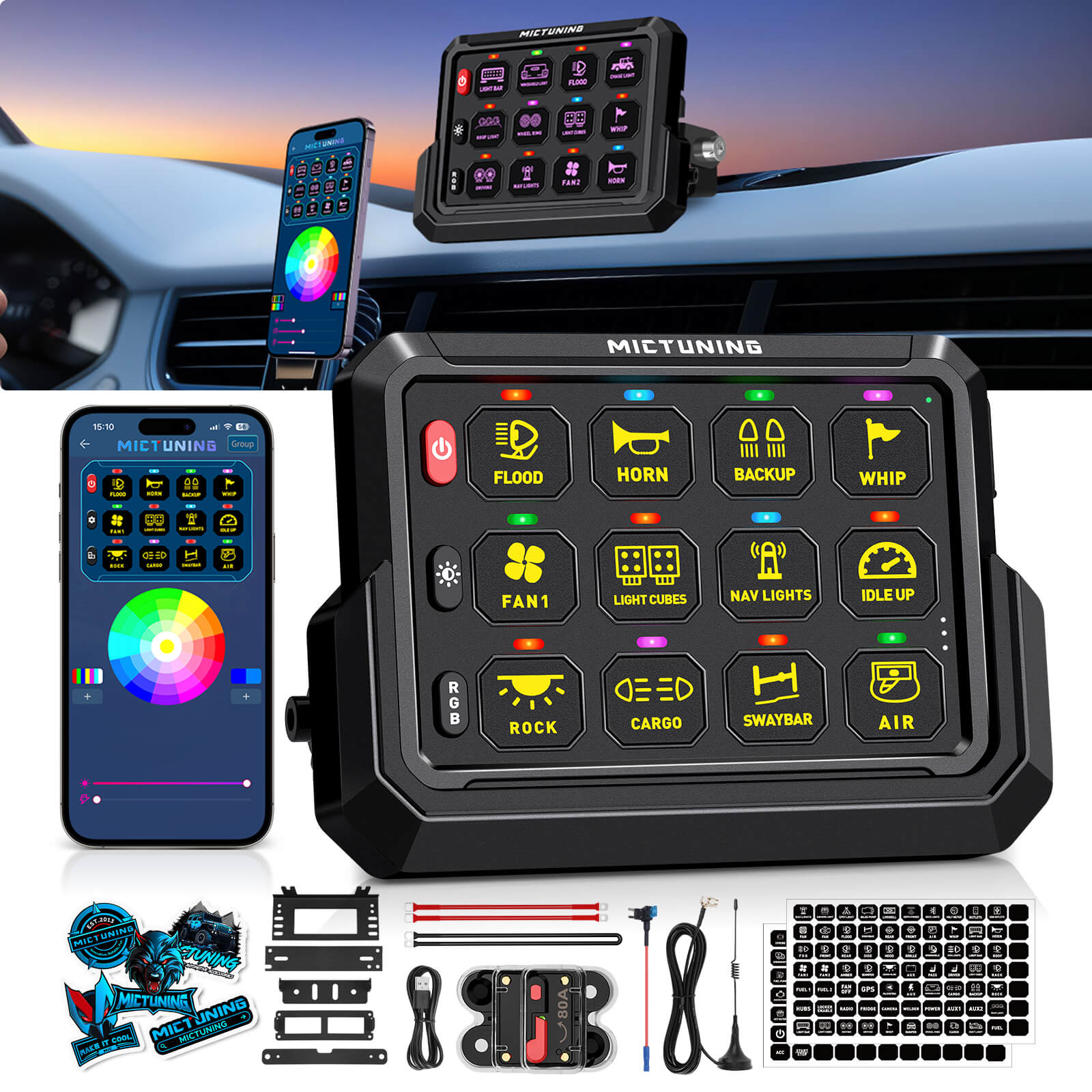 Upgraded P1s-AC-APP Wireless RGB Switch Panel with App Control, 8/12 Gang, 262FT Range, Aluminum Alloy 4 Control Modes