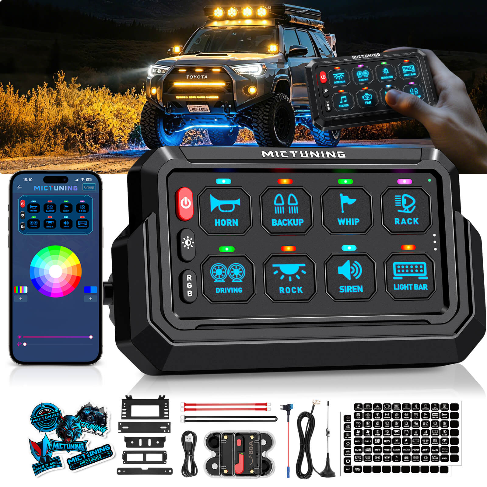Upgraded P1s-AC-APP Wireless RGB Switch Panel with App Control, 8/12 Gang, 262FT Range, Aluminum Alloy 4 Control Modes