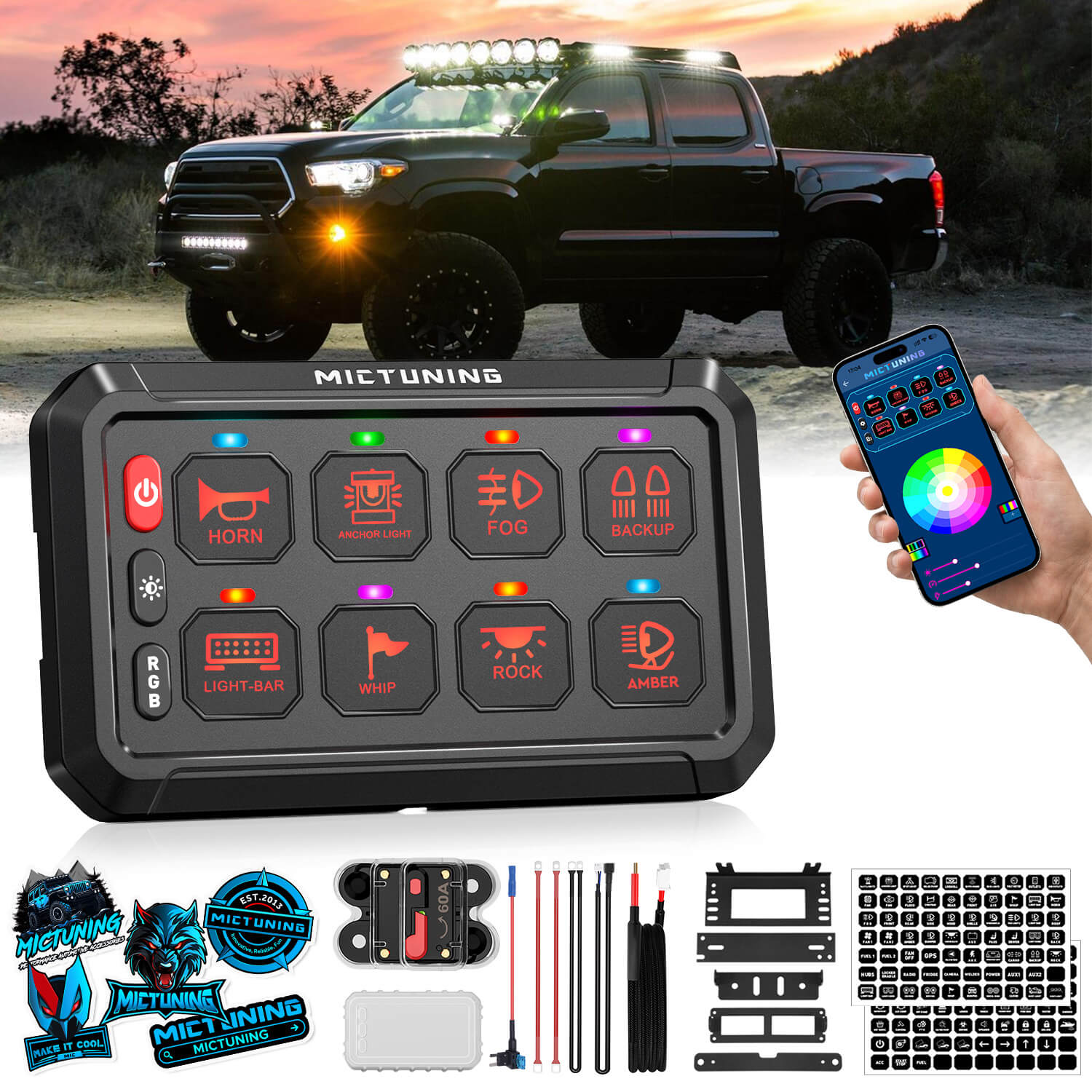 P1s-APP Bluetooth 8/12 Gang 5" RGB Switch Panel, High Power 5-Level Brightness, Multifunction Touch Toggle Switch
