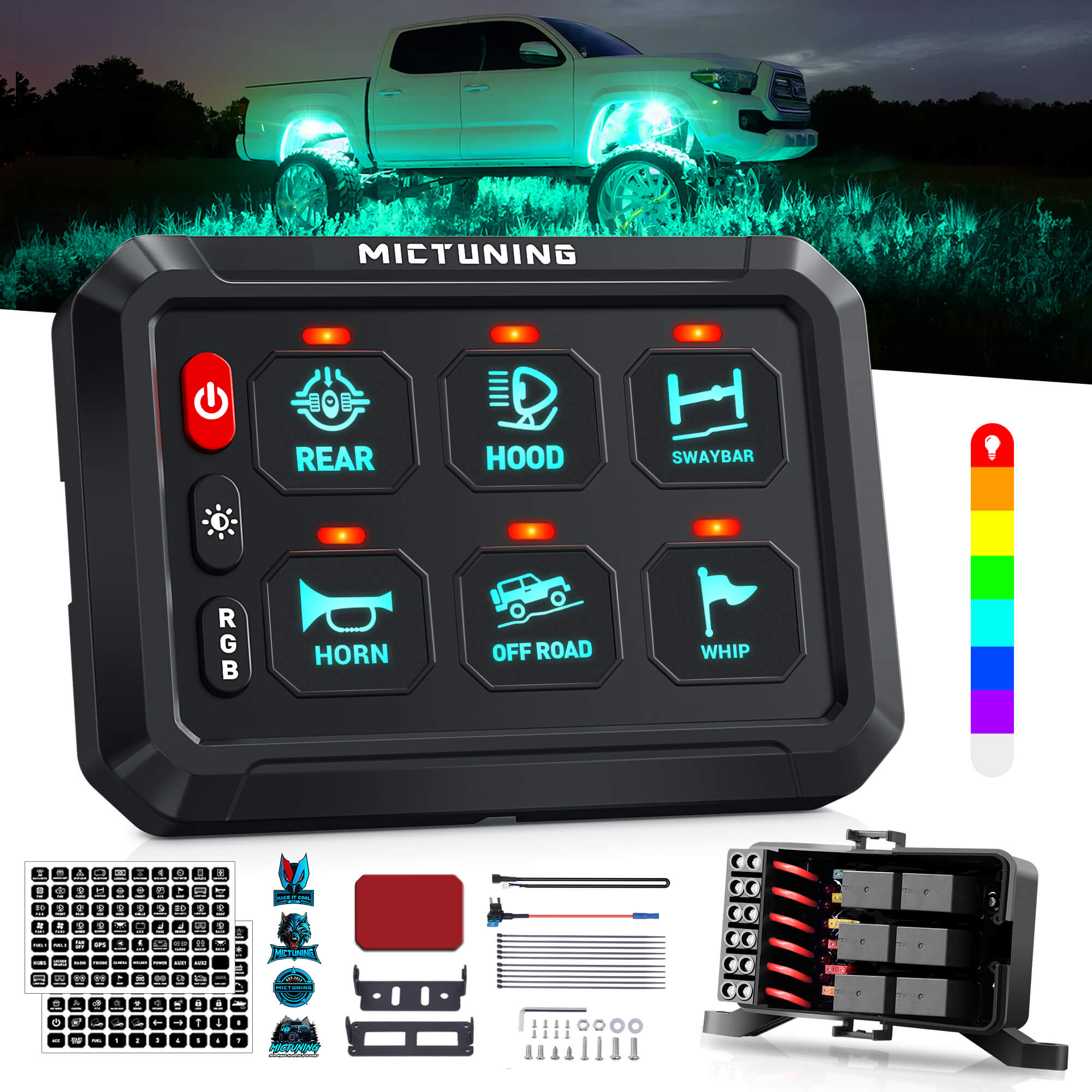 P1s-R 6 Gang/8 Gang Switch Panel, RGB Colors Adjustable Brightness, On-Off Toggle Switch Momentary Circuit Control Relay System Box
