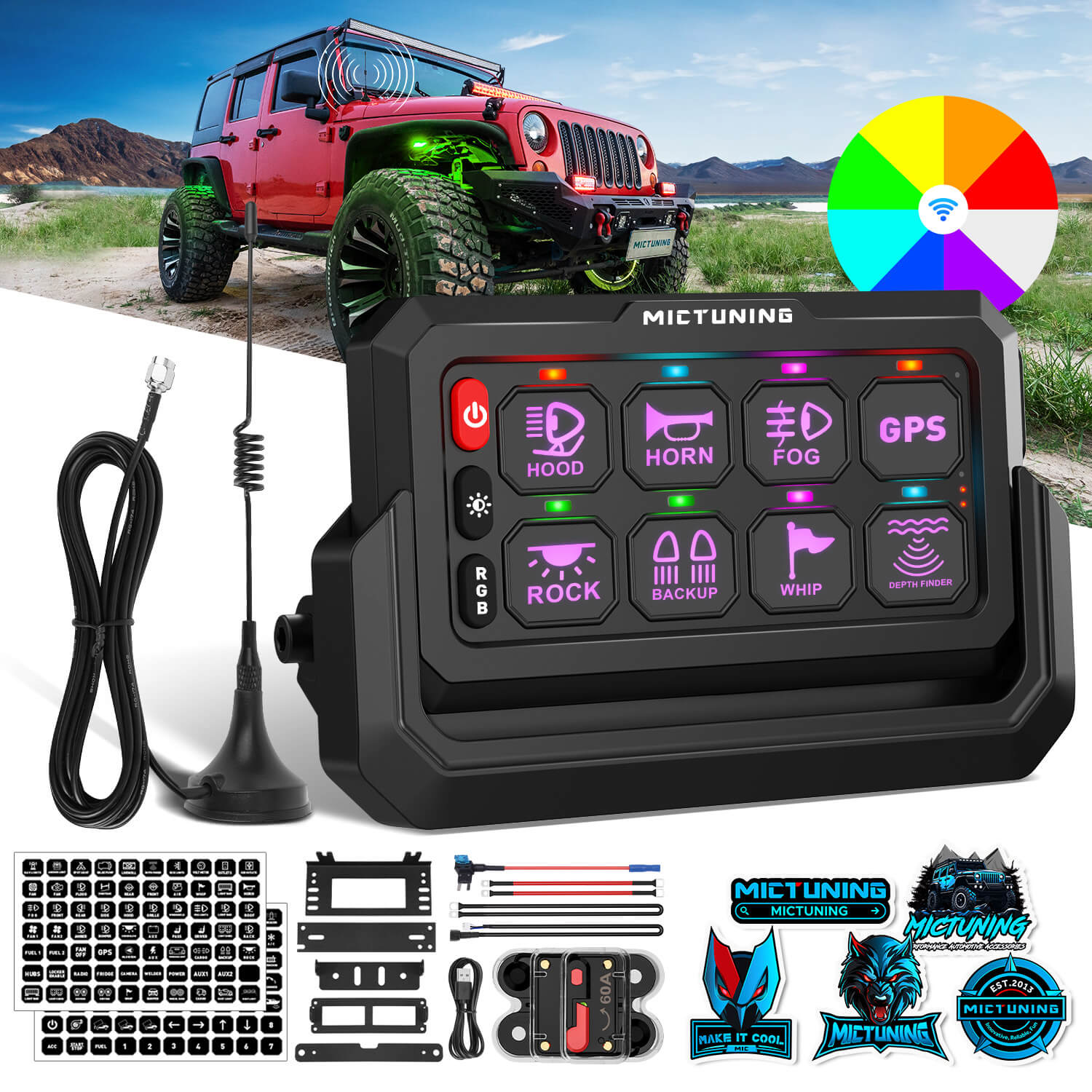 C2 RGBW LED Rock Lights Kit 8-16 Pods Bundle with P1s-W Wireless RGB Switch Panel 8/12 Gang, Up to 328FT Range