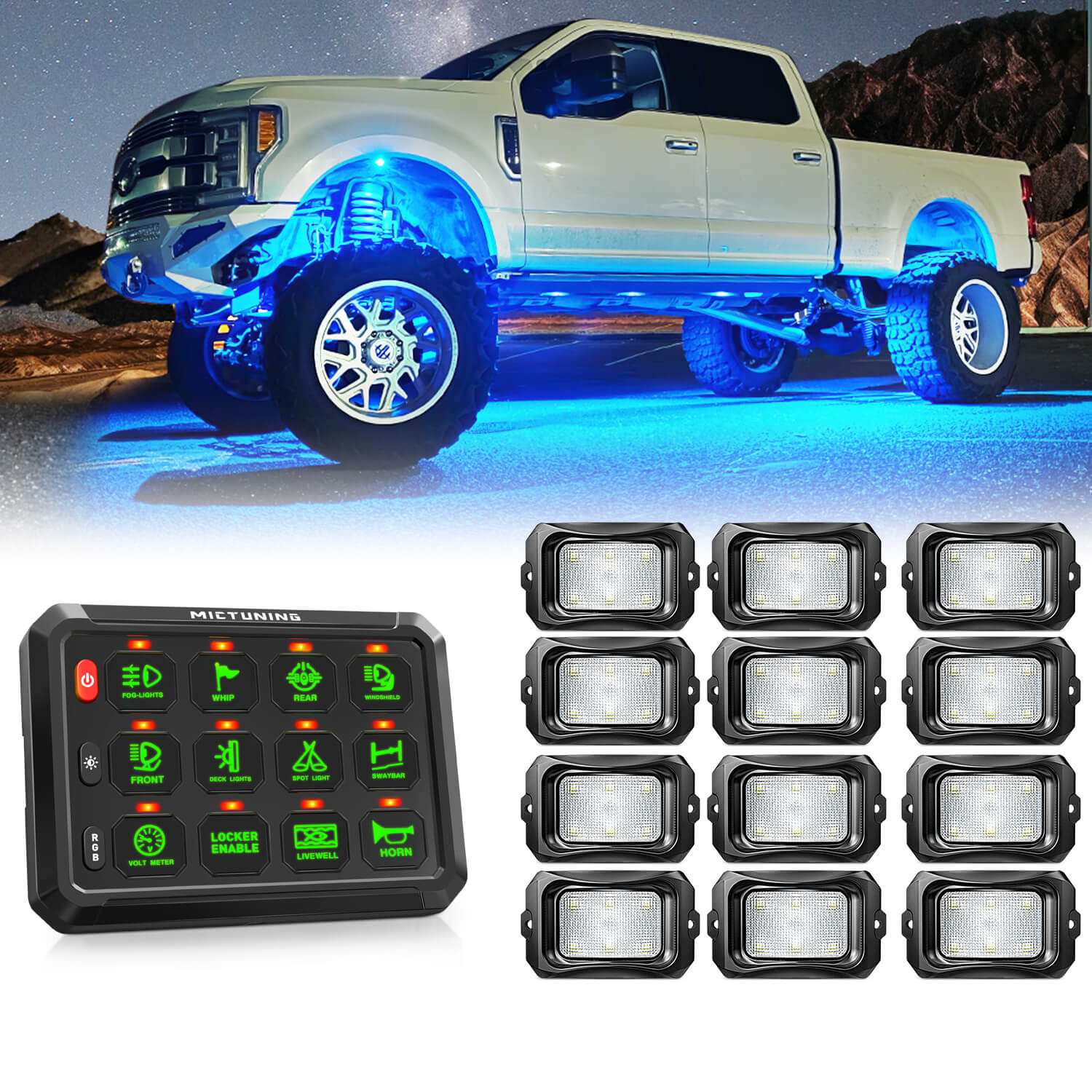 MICTUNING P1s RGB Switch Panel with C2 RGBW LED Rock Lights