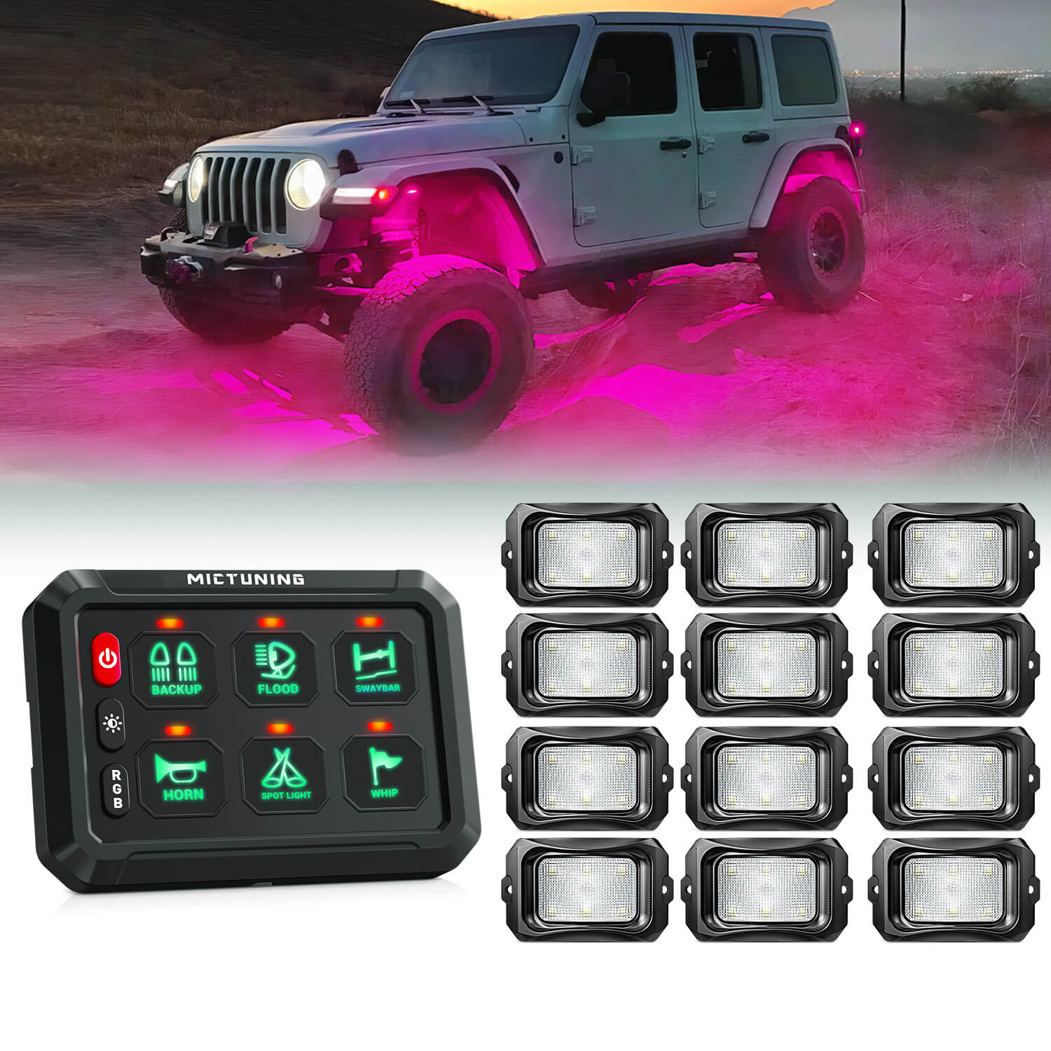 MICTUNING P1s RGB Switch Panel with C2 RGBW LED Rock Lights