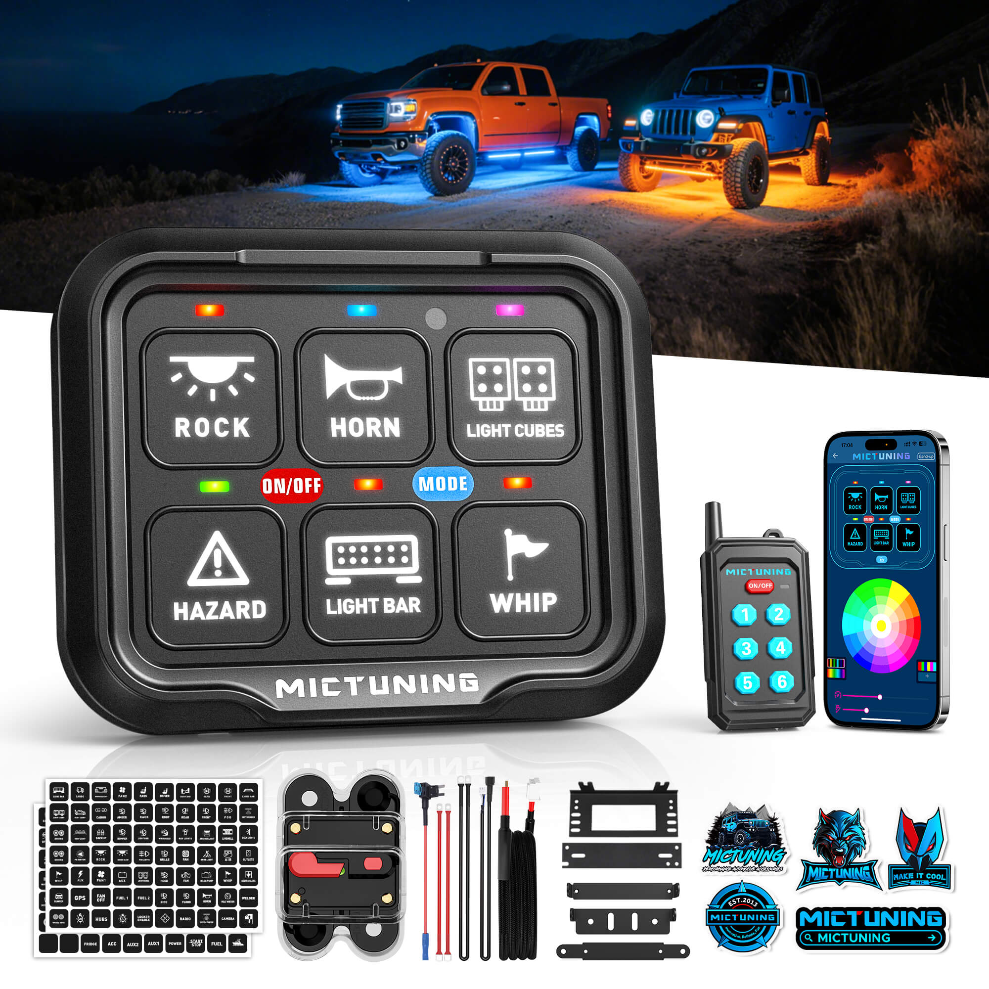 P8Y Ultra RGB Switch Panel with App & 230FT Remote Control, 6/8 Gang , IP67 Waterproof, Auto-Dimming