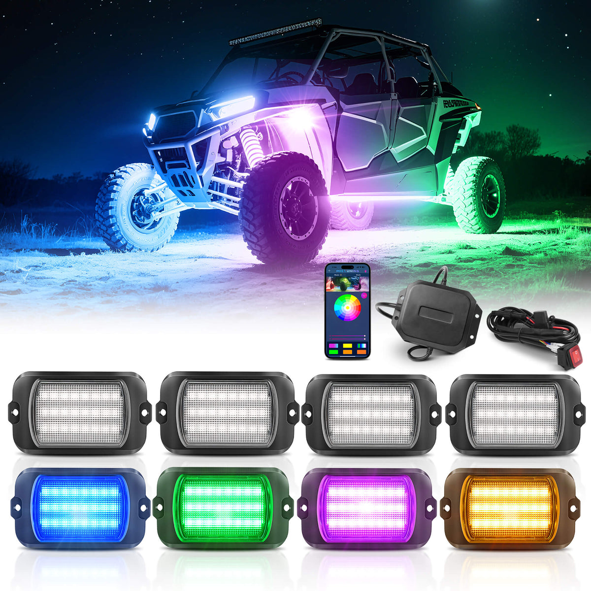 P1s-AC-APP Wireless Switch Panel with App Control, 8/12 Gang Bundle with Q1 Max RGB+IC Rock Lights Chasing Dream Color, 8-24 Pods
