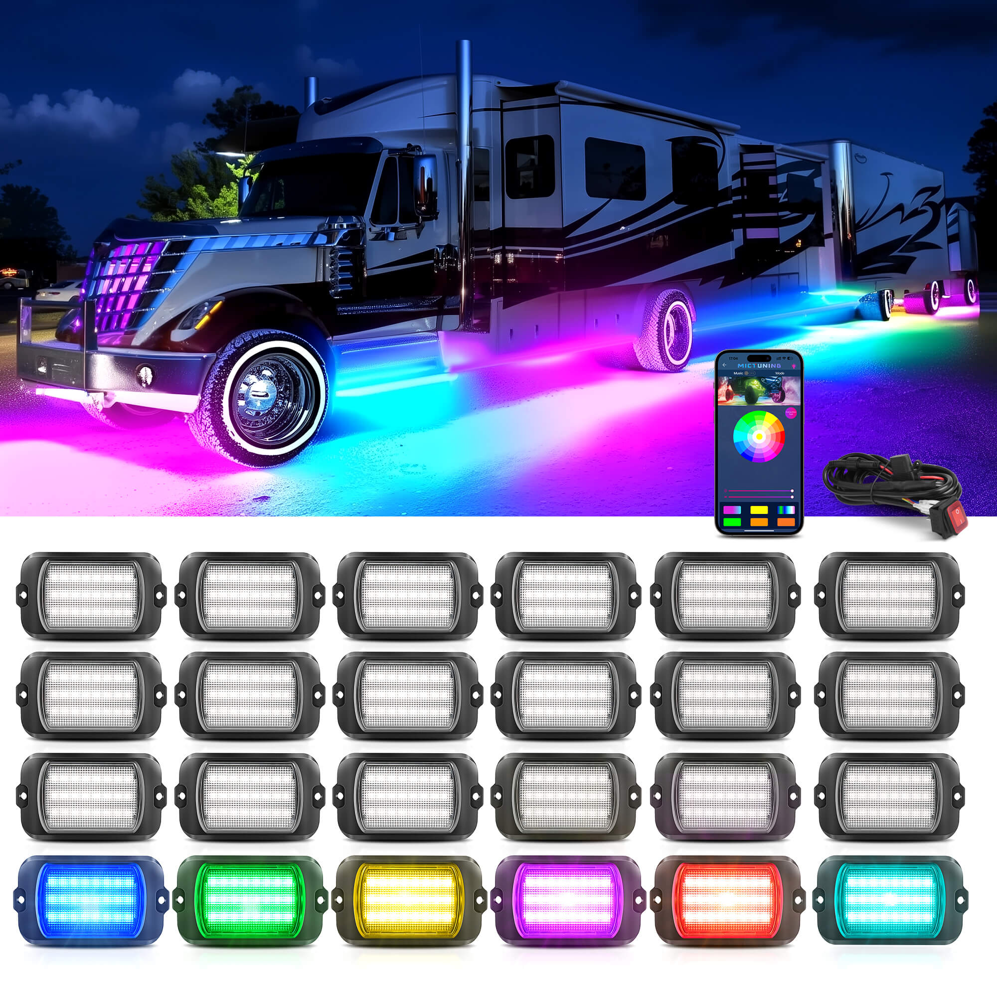 Newest Q1 Max RGB+IC Rock Lights Chasing Dream Color, 8-24 Pods, 24LEDs/Pod Super Bright, APP Control, IP68 Waterproof