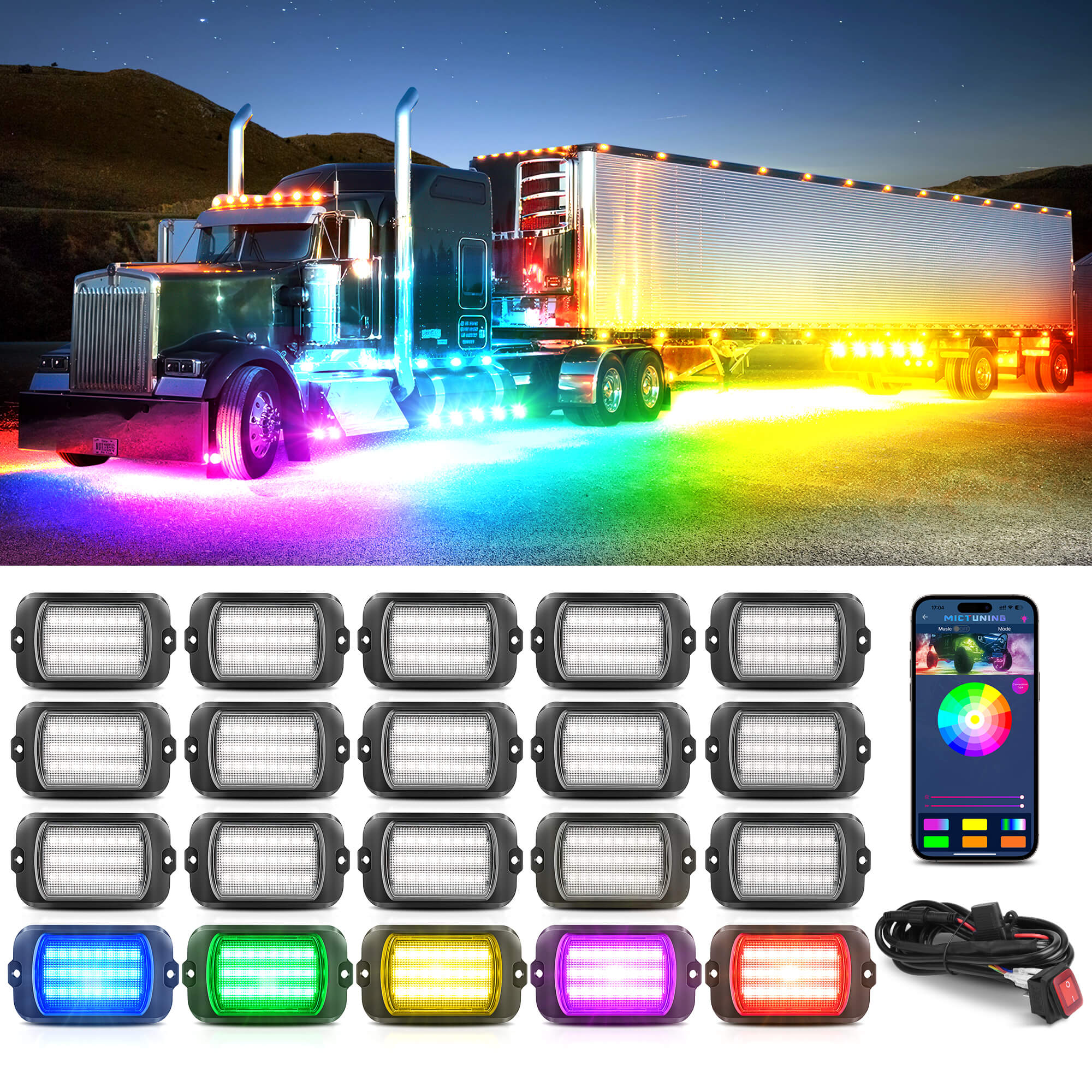 Newest Q1 Max RGB+IC Rock Lights Chasing Dream Color, 8-24 Pods, 24LEDs/Pod Super Bright, APP Control, IP68 Waterproof