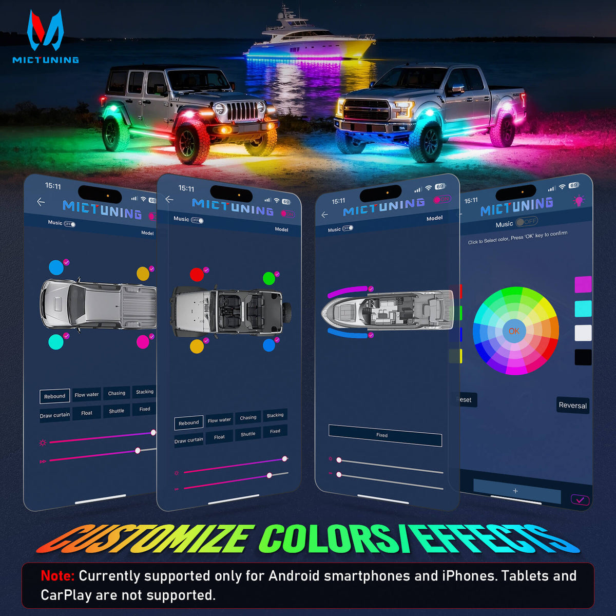 Newest Q2 MAX RGB+IC Rock Lights, 8-16 Pods Multi-Color DIY Effect Underglow Neon Kit, Individual Group Control, APP Control