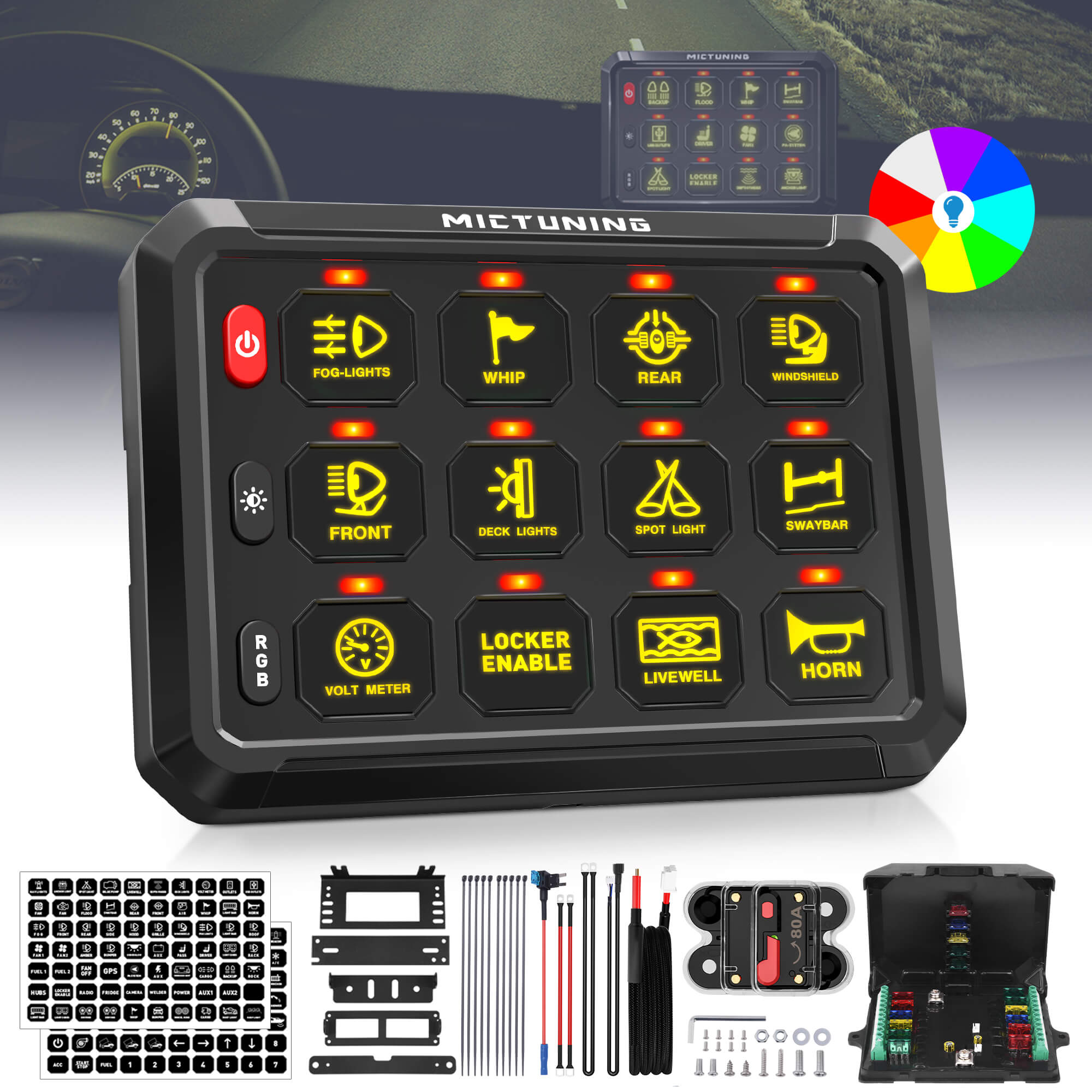 P1s RGB 8/12 Gang 5" Switch Panel, High Power 5-Level Brightness, Multifunction Touch Toggle Switch