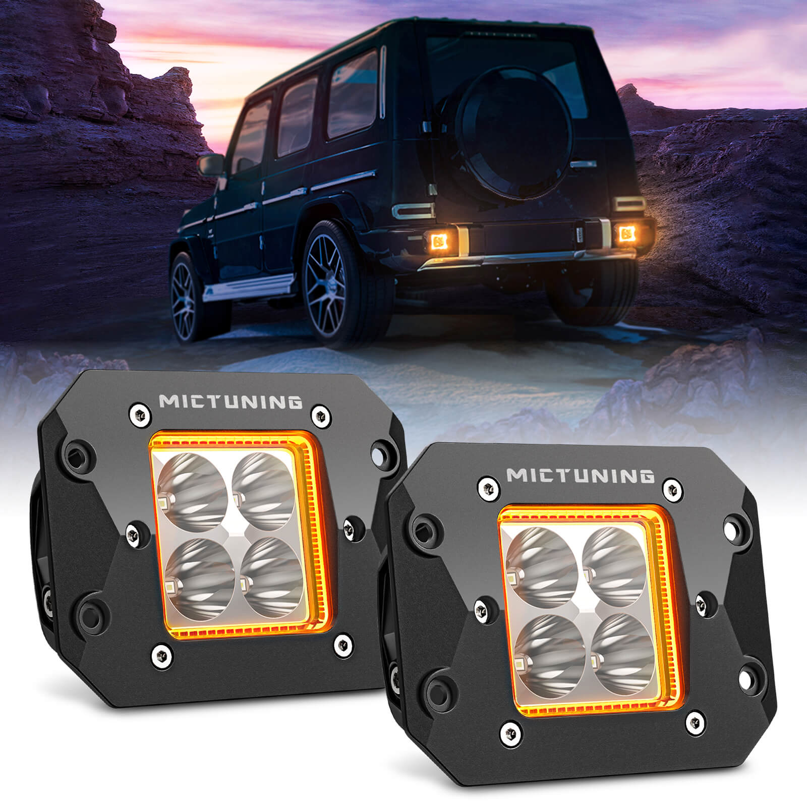 S1 Flush Mount Amber Led Pods Light - 20W Off Road Combo Driving Lights with Amber Marker Light (2pcs)