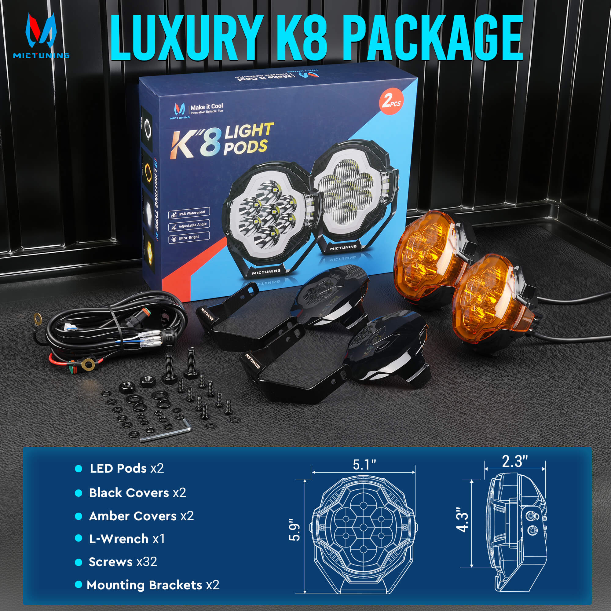 K6 4 Inch 160W LED White Light Pods Bundle with K8 Halo Ultra Pod Light, Offroad Driving Beam/Spot Beam, 4 Inch/5 Inch