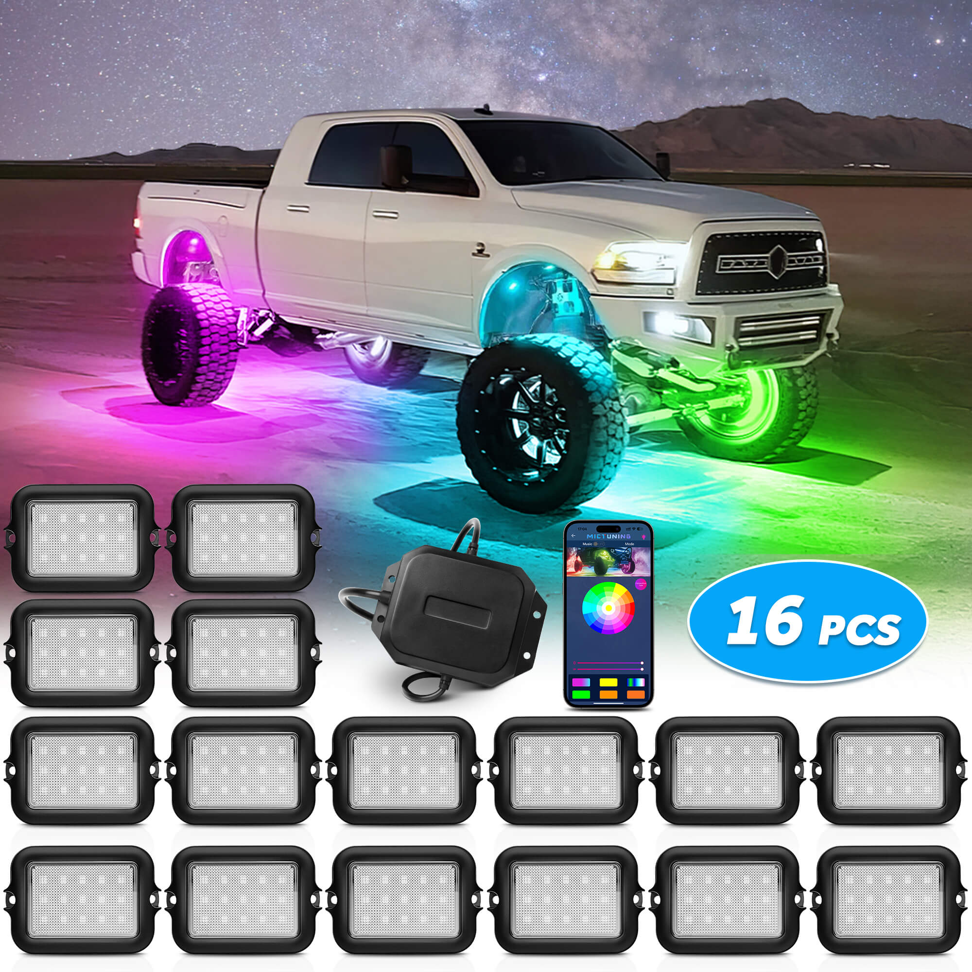 Y1 RGB+IC Dream Color LED Rock Lights Kit, 8-24 Pods Underglow Lights for Trucks with Chasing Effect