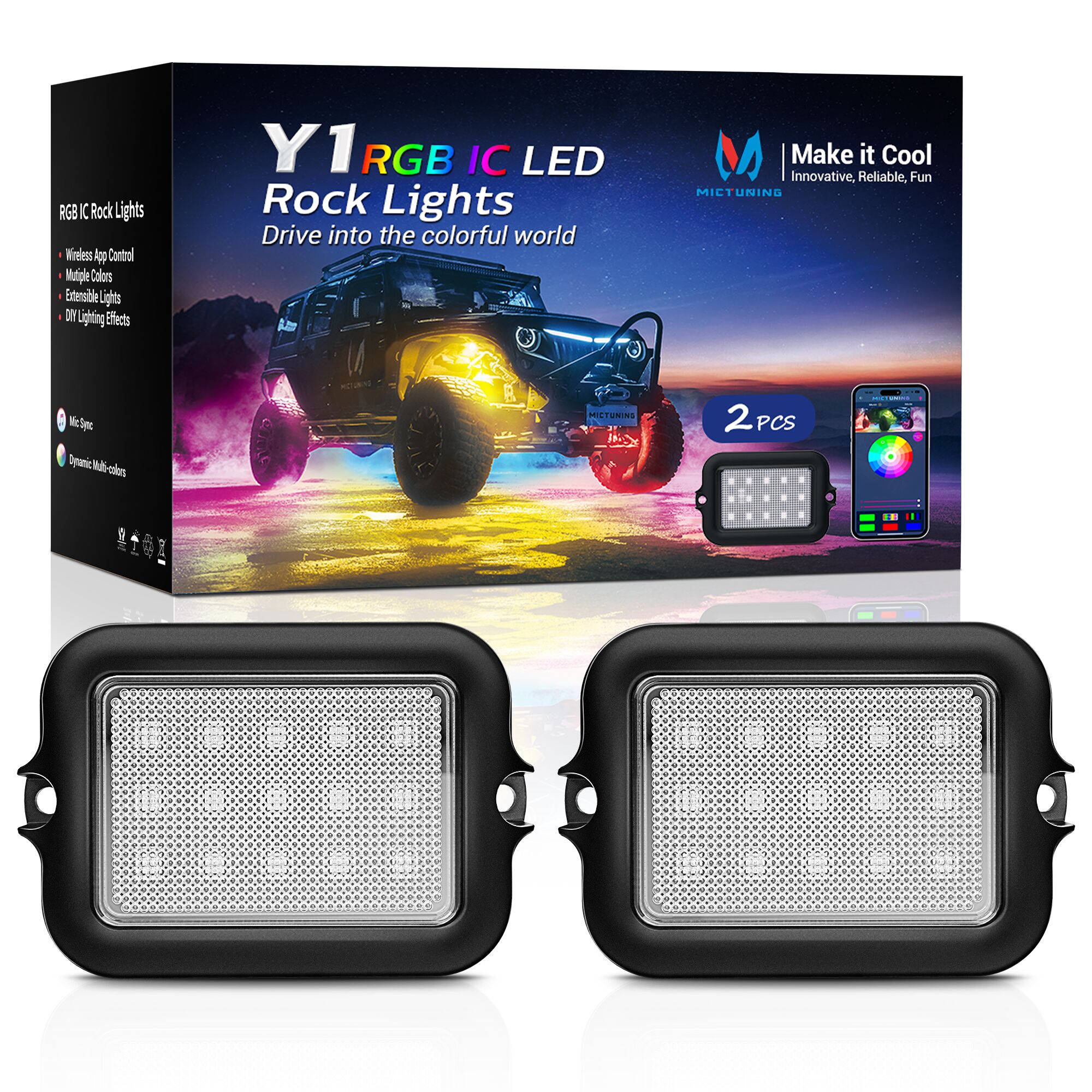 Y1 RGB+IC Dream Color LED Rock Lights Kit, 8-24 Pods Underglow Lights for Trucks with Chasing Effect