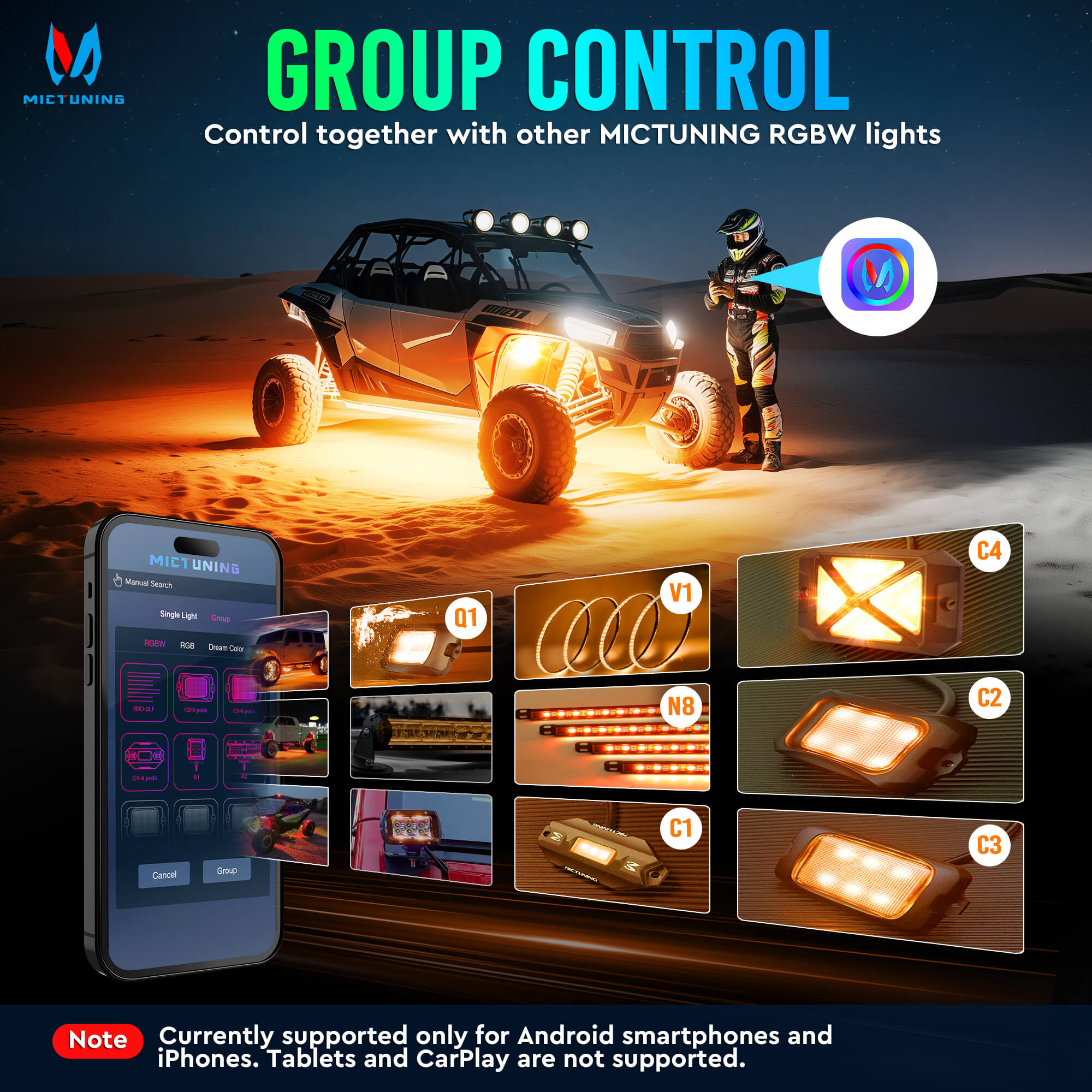 C4 4-Sided RGBW LED Rock Lights 8-16 Pods Bundle with P8Y Ultra RGB Switch Panel with App & 230FT Remote Control, 6/8 Gang