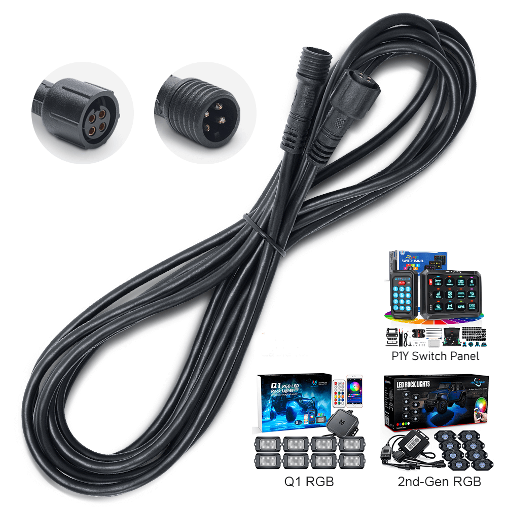 10FT 4Pin Extension Wire Cable - Only for 2nd-GEN(CM) RGB, Q1 RGB LED Rock Lights and P1S P8 P8Y P1C Series Swtich Panel