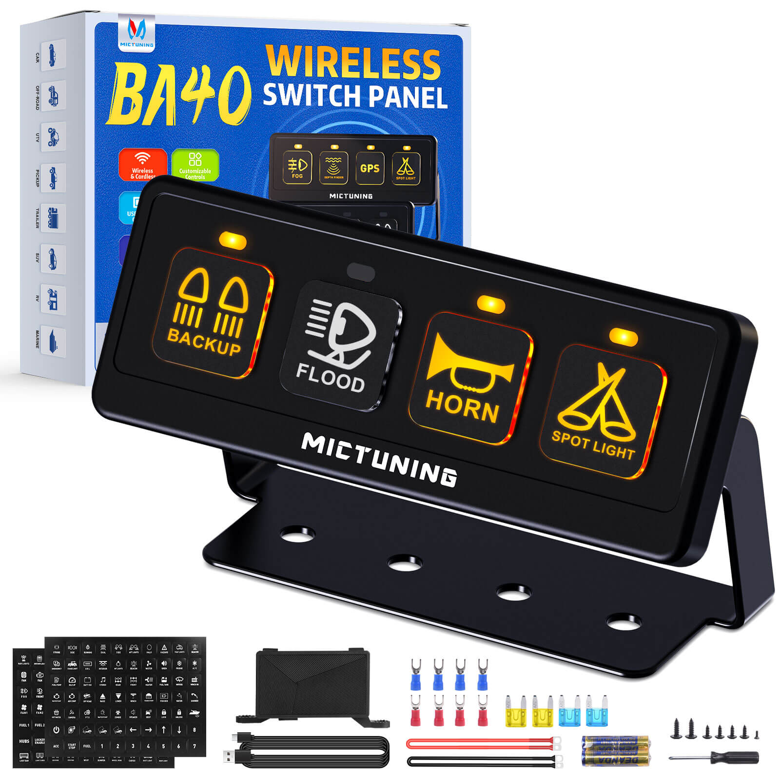 BA40/BA60 Wireless Switch Panel 4 Gang/6 Gang, Up to 164FT Range, 12V 60A Auxiliary Car Switch Panel