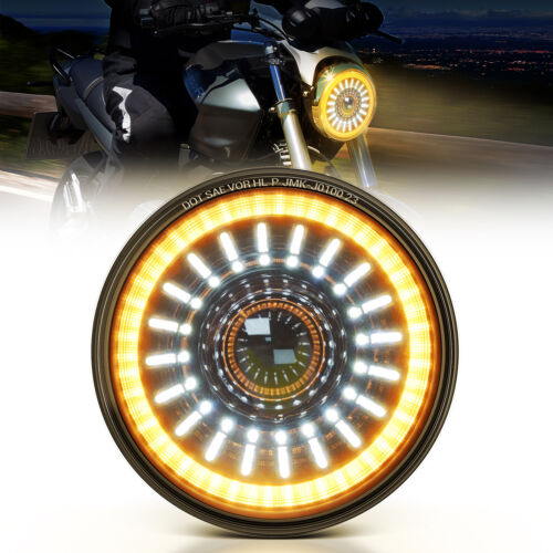 J1 Anti-glare 7″ Round Led Headlights with Start-up Gradient Welcome Halo, Motorcycle Headlights, Phospherus Headlights with holder