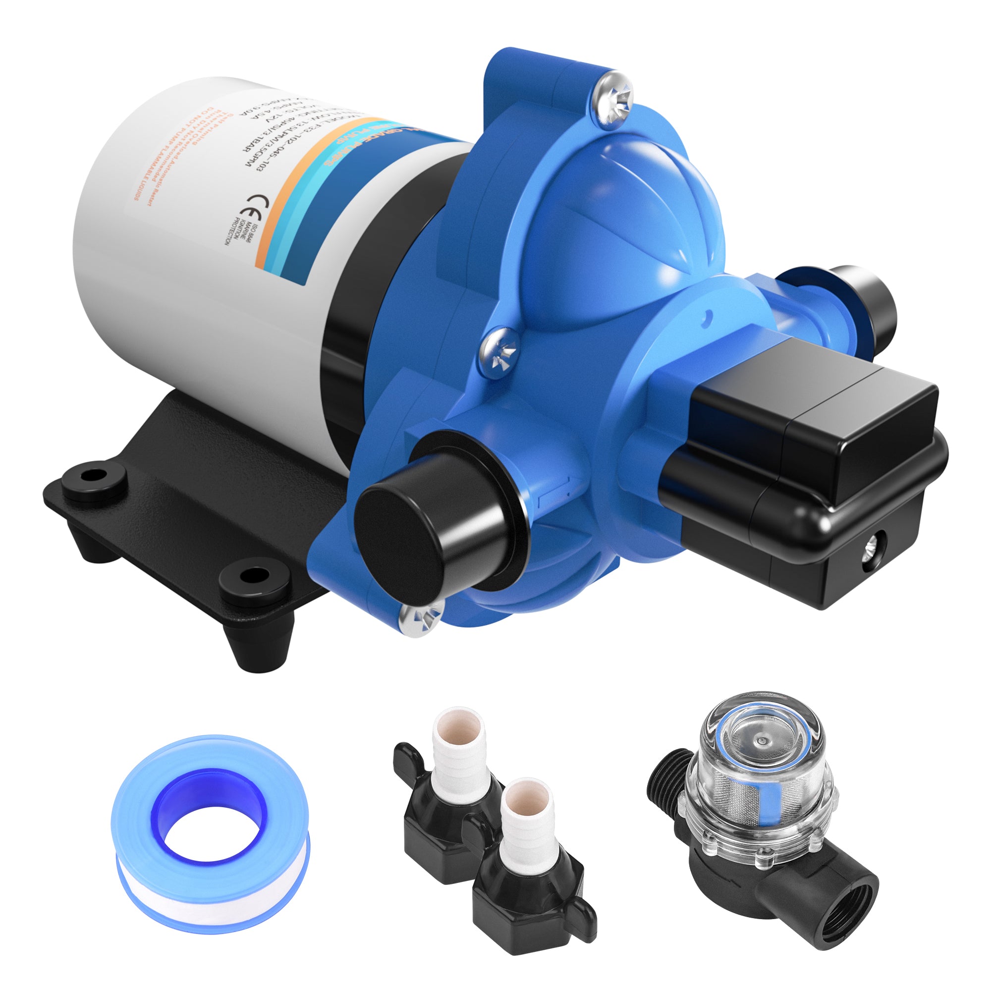 12V Water Diaphragm Pump, 3.5GPM 45PSI On Demand Self-priming Fresh Water Pressure Pump for RV Camper Garden Sprinkler Faucet