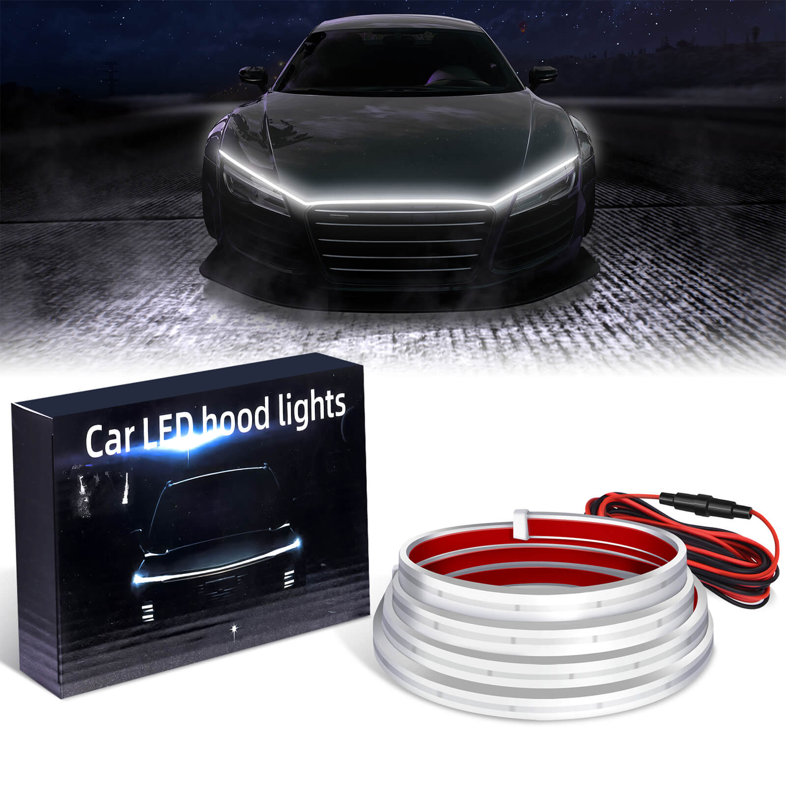 71 Inches Car Hood Light Strip, Flexible Exterior Car LED Strip Lights Waterproof (White) MICTUNING