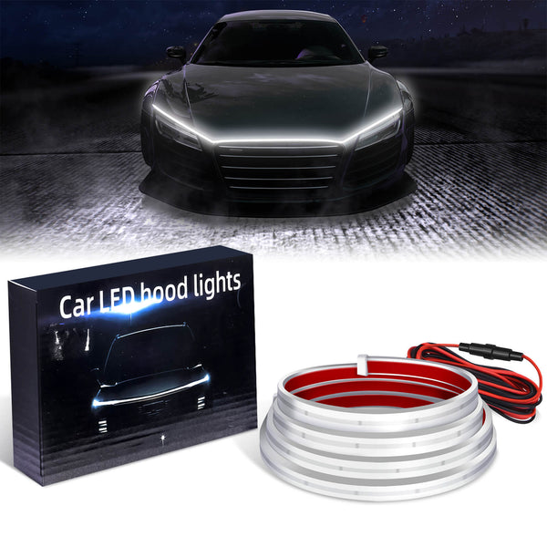 MICTUNING White Car Hood Light Strip, 71 Inches Flexible Exterior
