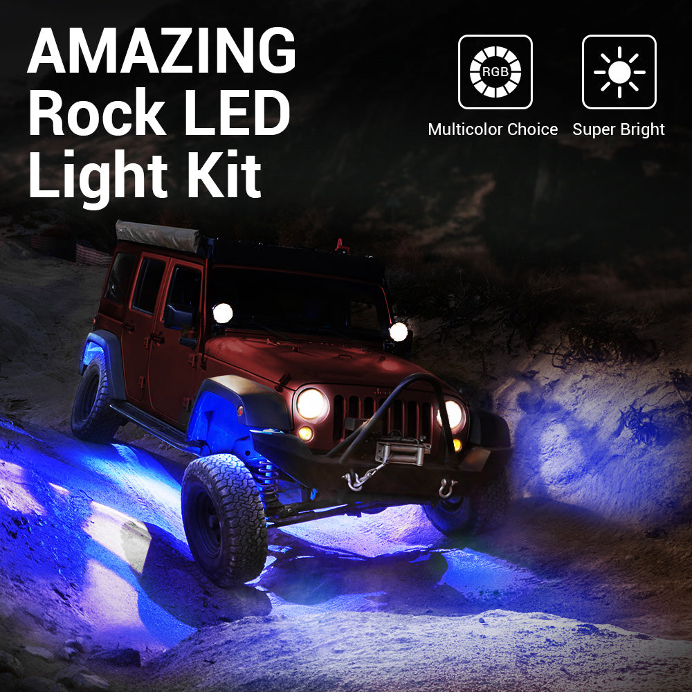 RGB Rock Lights with RF Remote Control Multicolor Neon Underglow LED Lighting Kit