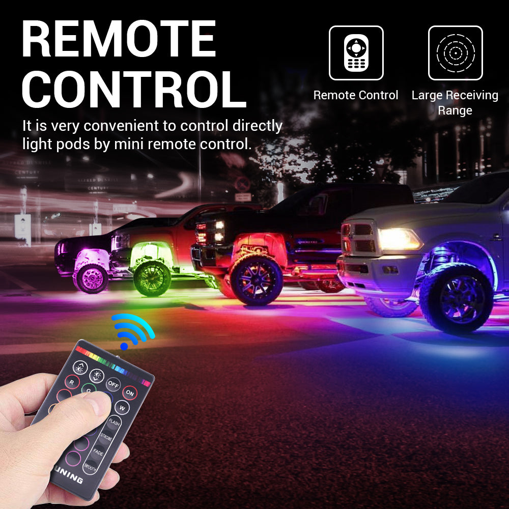 RGB Rock Lights with RF Remote Control Multicolor Neon Underglow LED Lighting Kit