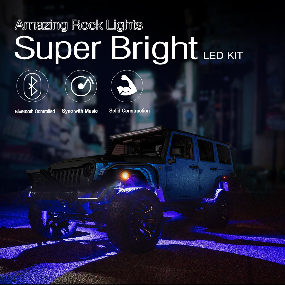 LED Rock Lights RGB LED Strip Car Underglow Lights Music Bluetooth APP  Control