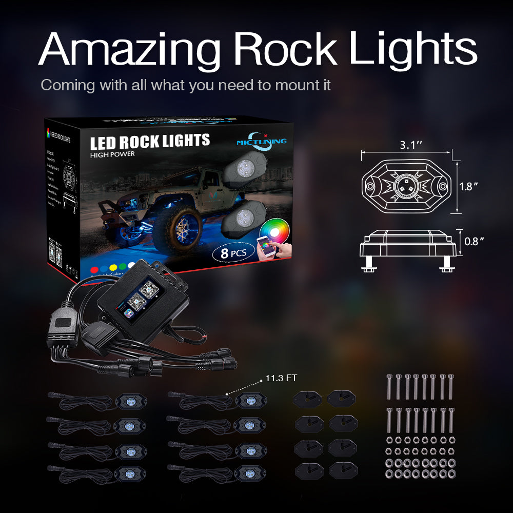 2nd-Gen RGB LED Rock Lights 8 Pods Multicolor underglow Neon LED Light Kit