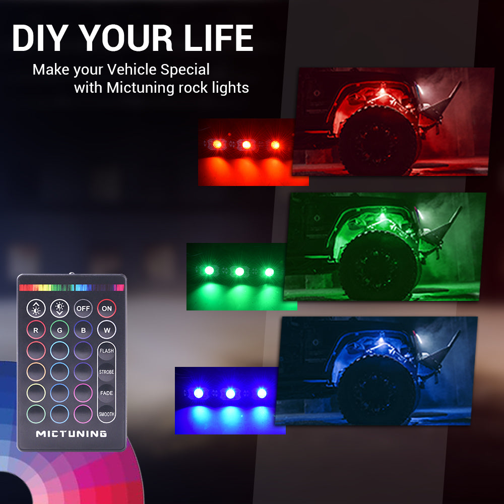 MICTUNING RGB Rock Lights RF Remote Control Multicolor Neon Underglow