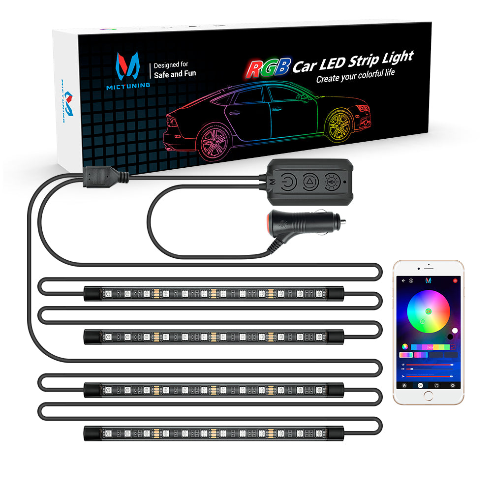 N1 RGB Car Interior Lights 4pcs 48 LEDs Car LED Strip Atmosphere Light  with Music Sensor APP Controller 12V/24V