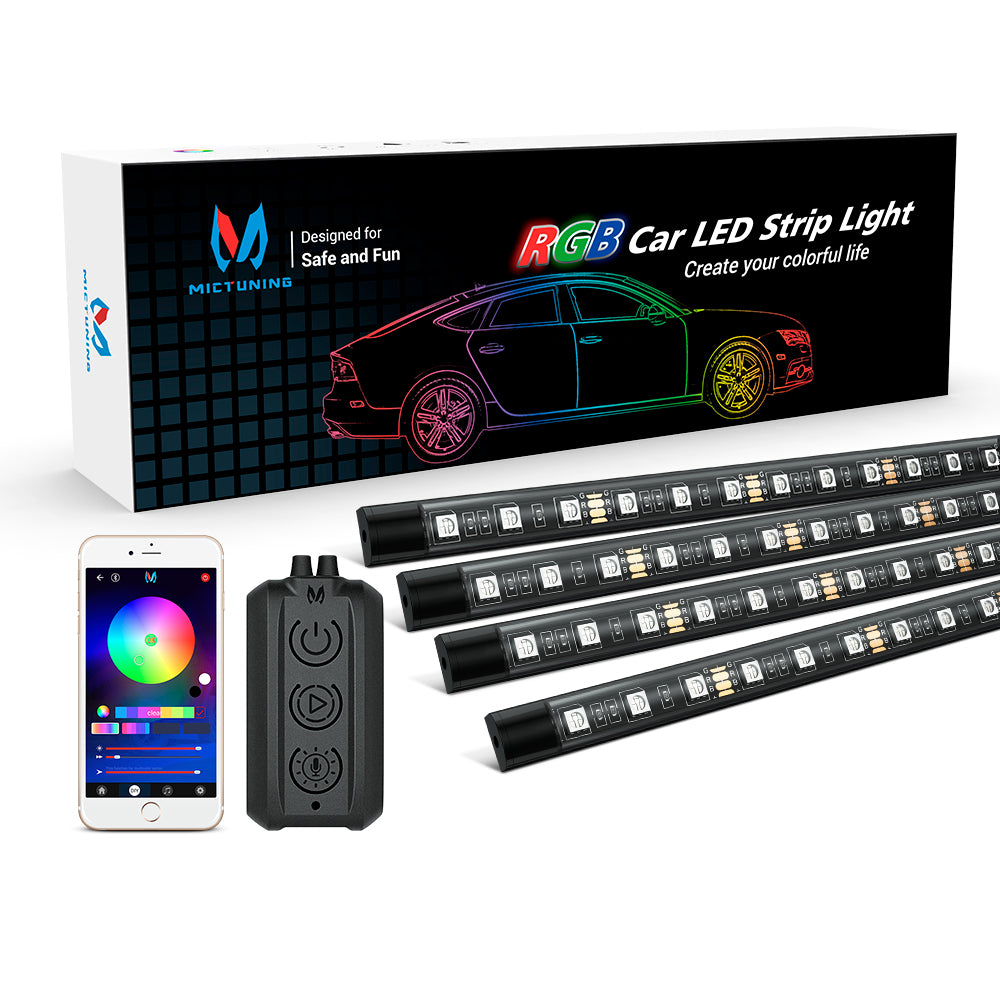 MICTUNING N1 RGB Car Interior Lights 4pcs 48 LEDs Car LED Strip Atmosphere Light with Music Sensor App Controller 12V/24V
