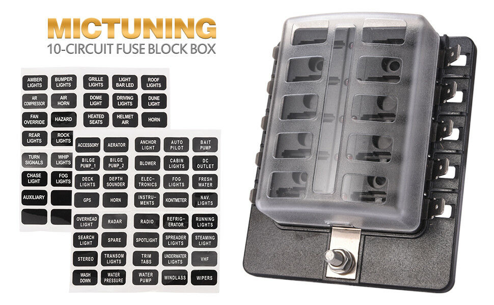 LED Illuminated Automotive Blade Fuse Holder Box 6/10-Circuit Fuse Block