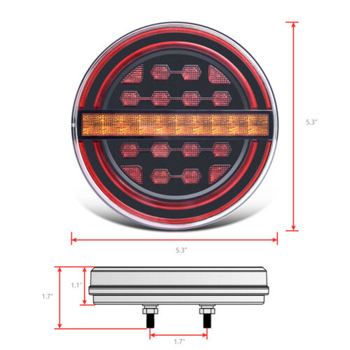 2Pcs Round Red/Amber Submersible LED Trailer Tail Lights Kit Brake Light/DRL/Flow Turn Signal Lamp for Under 80''