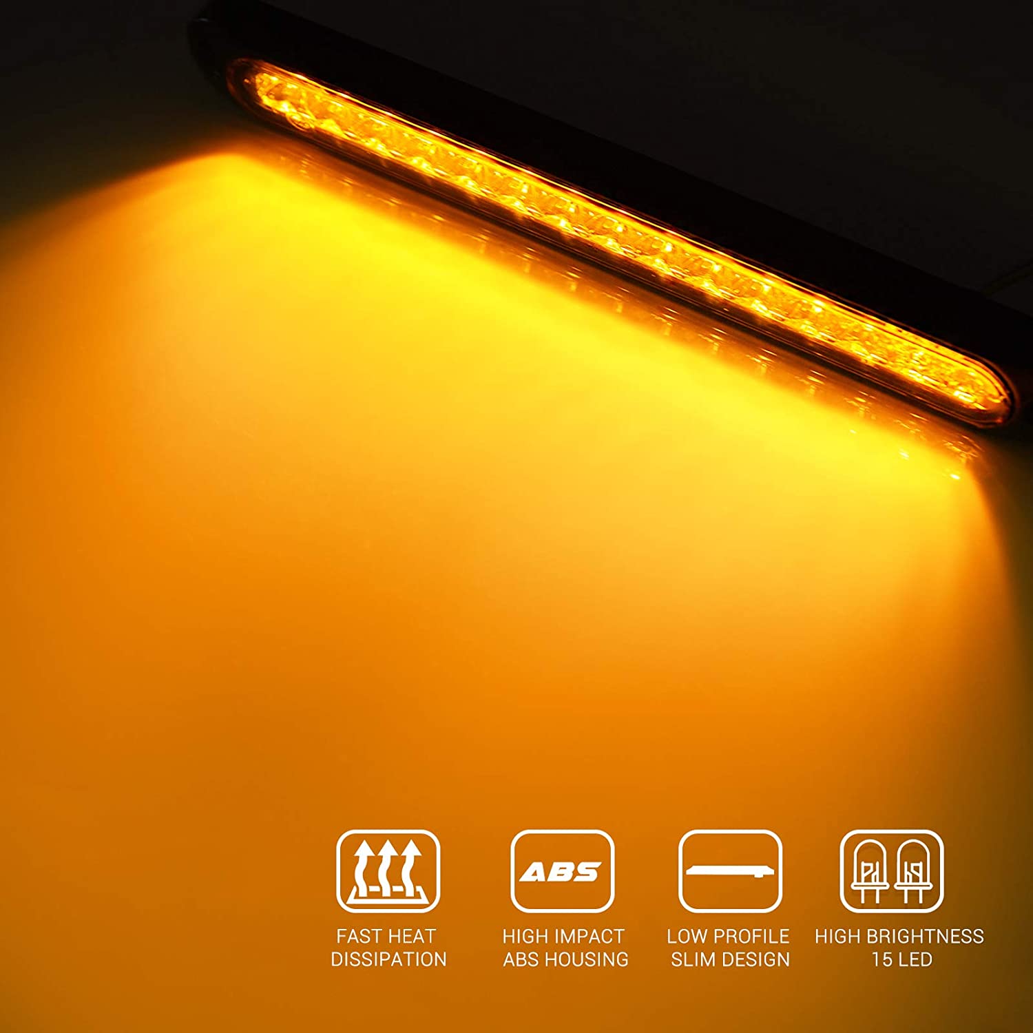 2Pcs 10'' 15x LEDs Trailer Identification Light Bar Strip, Truck Rear Marker Turn Signal Light, Tail Clearance Light