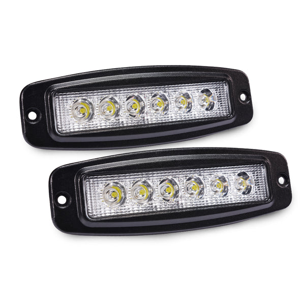 18W Flush Mount LED Light Pods Flood Light Bar Bumper Grill Backup Dri