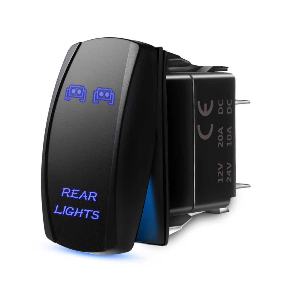 5 Pin REAR LIGHT Blue Lights Rocker Switch, On-Off LED Light, 20A 12V