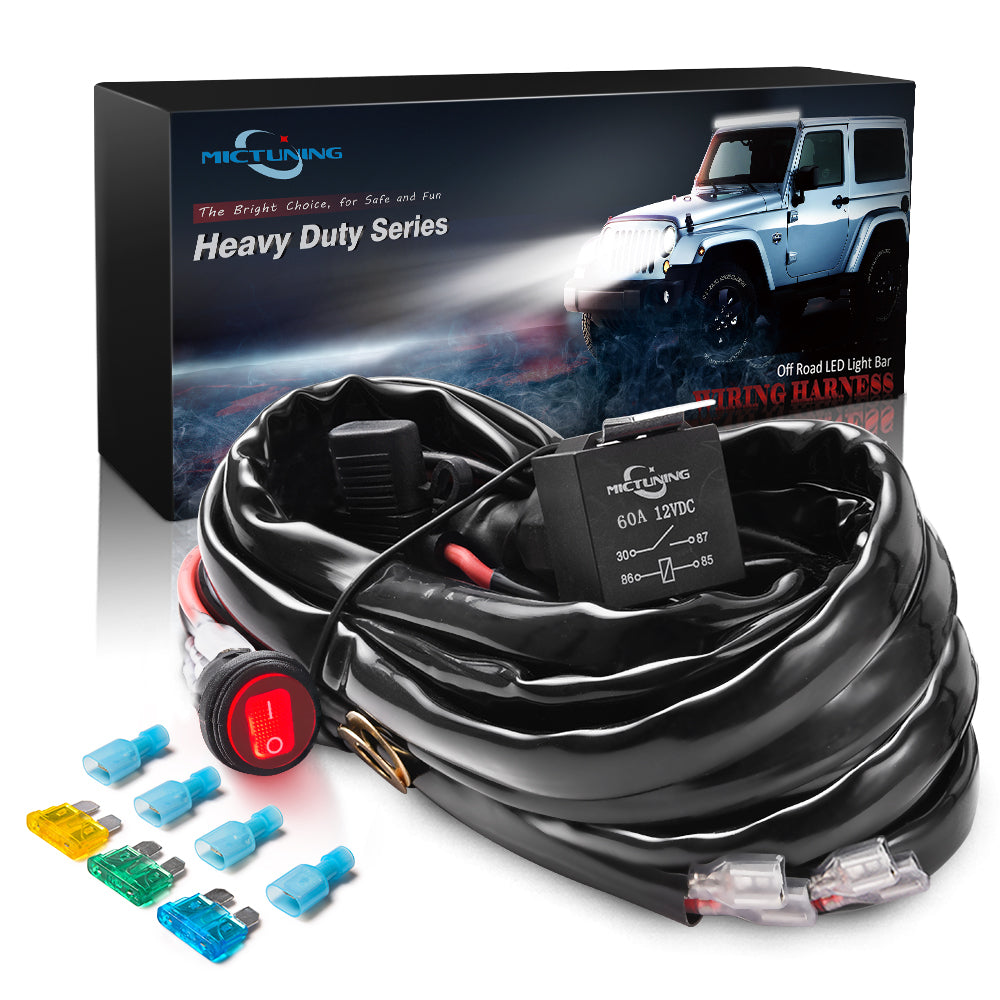 HD+ 12 Gauge LED Light Bar Wiring Harness Kit with 60Amp Relay, 3 Free Fuse, On-off Waterproof Switch Red(2 Lead)