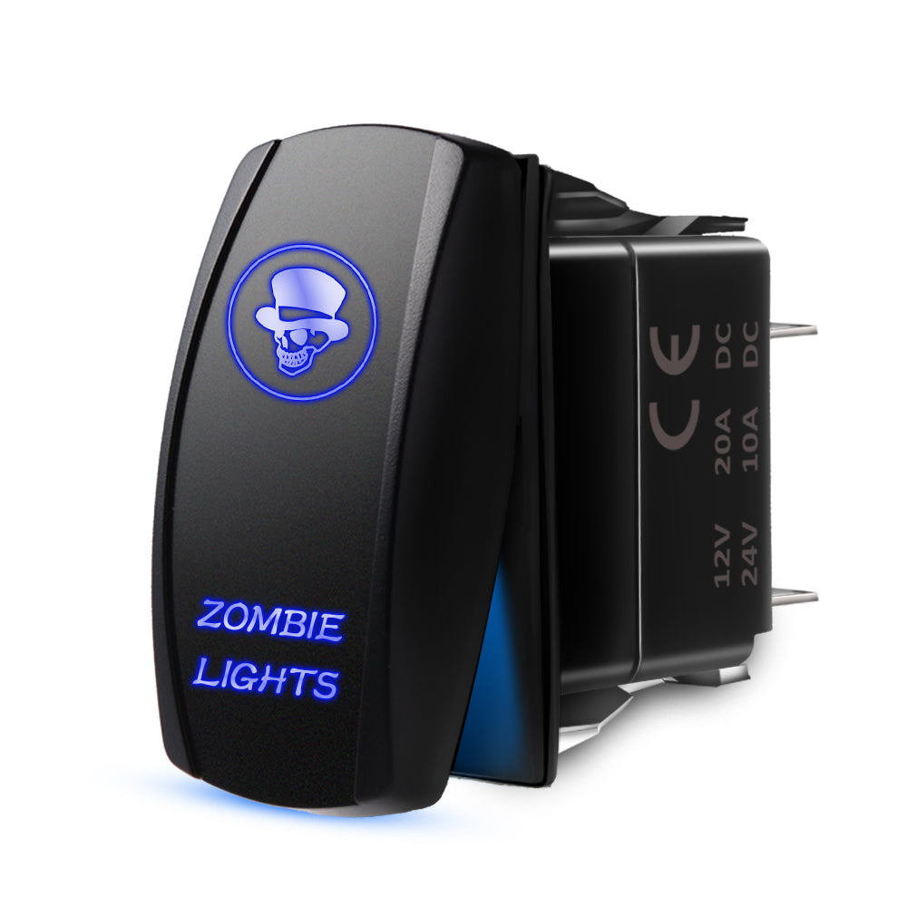 5 Pin Blue Zombie Lights Rocker Switch, On-Off LED Light, 20A 12V Universal for all cars ships truck