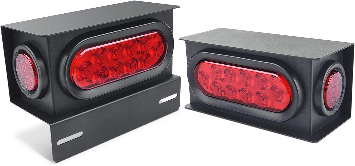 Trailer RV Light Box Housing Kit with 6 in  Oval Red LED Stop Turn Signal Tail Lights