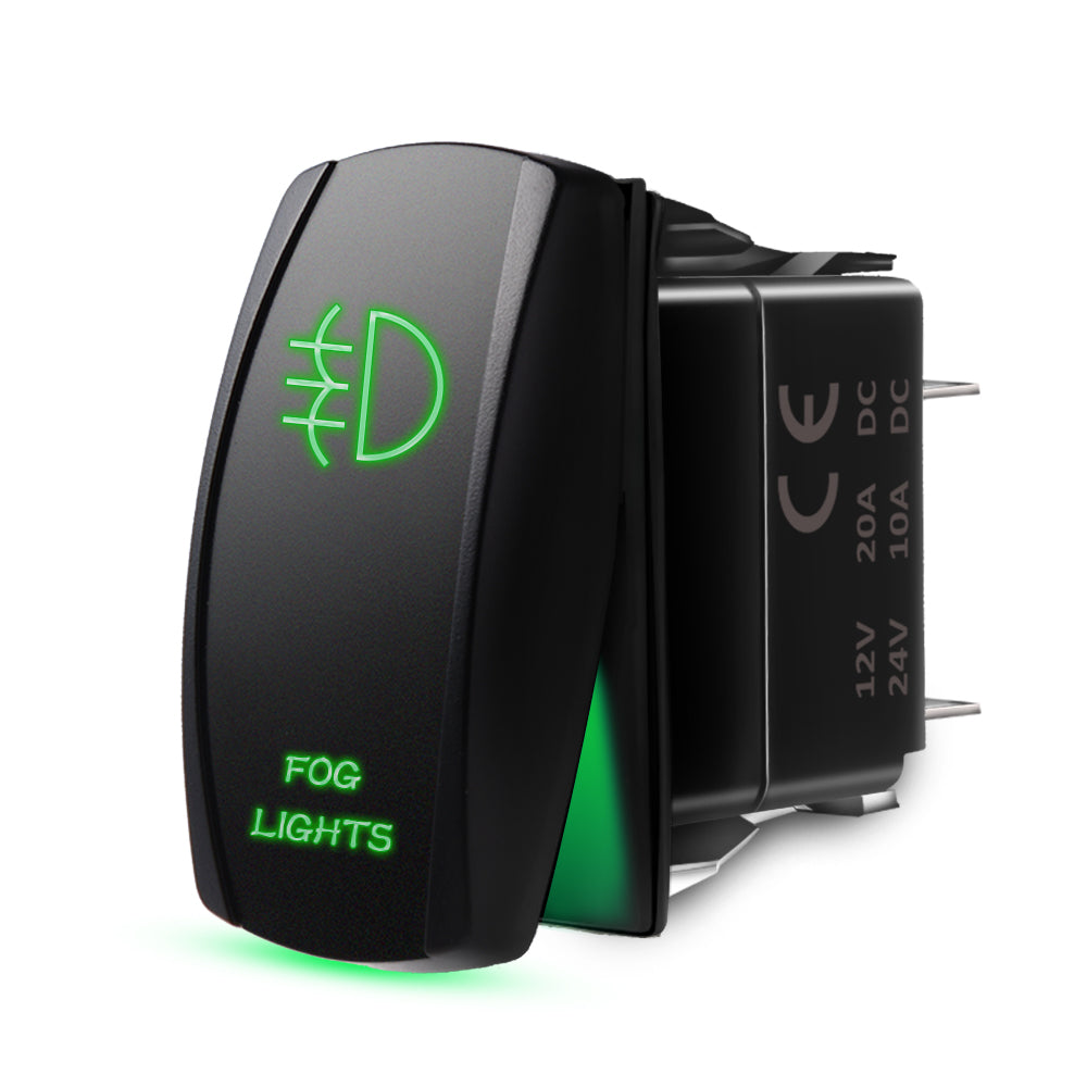 5 Pin Fog light Green Lights Rocker Switch, On-Off LED Light, 20A 12V Universal