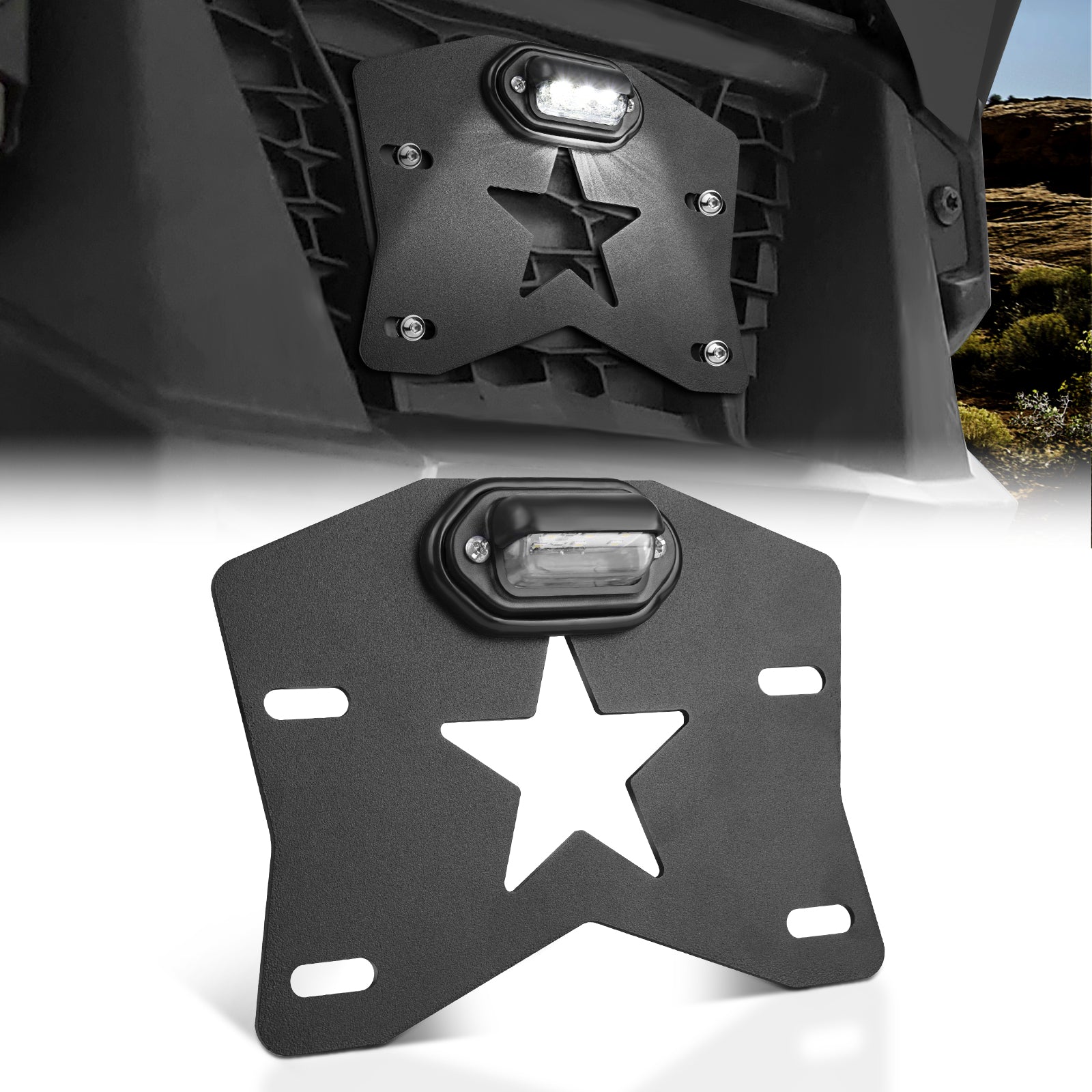 MICTUNING UTV License Plate Frame Holder with LED Light - Aluminium License Plate Bracket Kit
