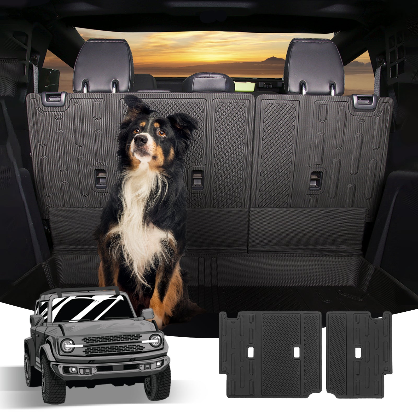Rear Seat Back Cover 3D Precise Protector Compatible with Ford 2021 2022 2023 Bronco Accessories 4 Door Split Dog Seat Liner Mat 2 Pieces