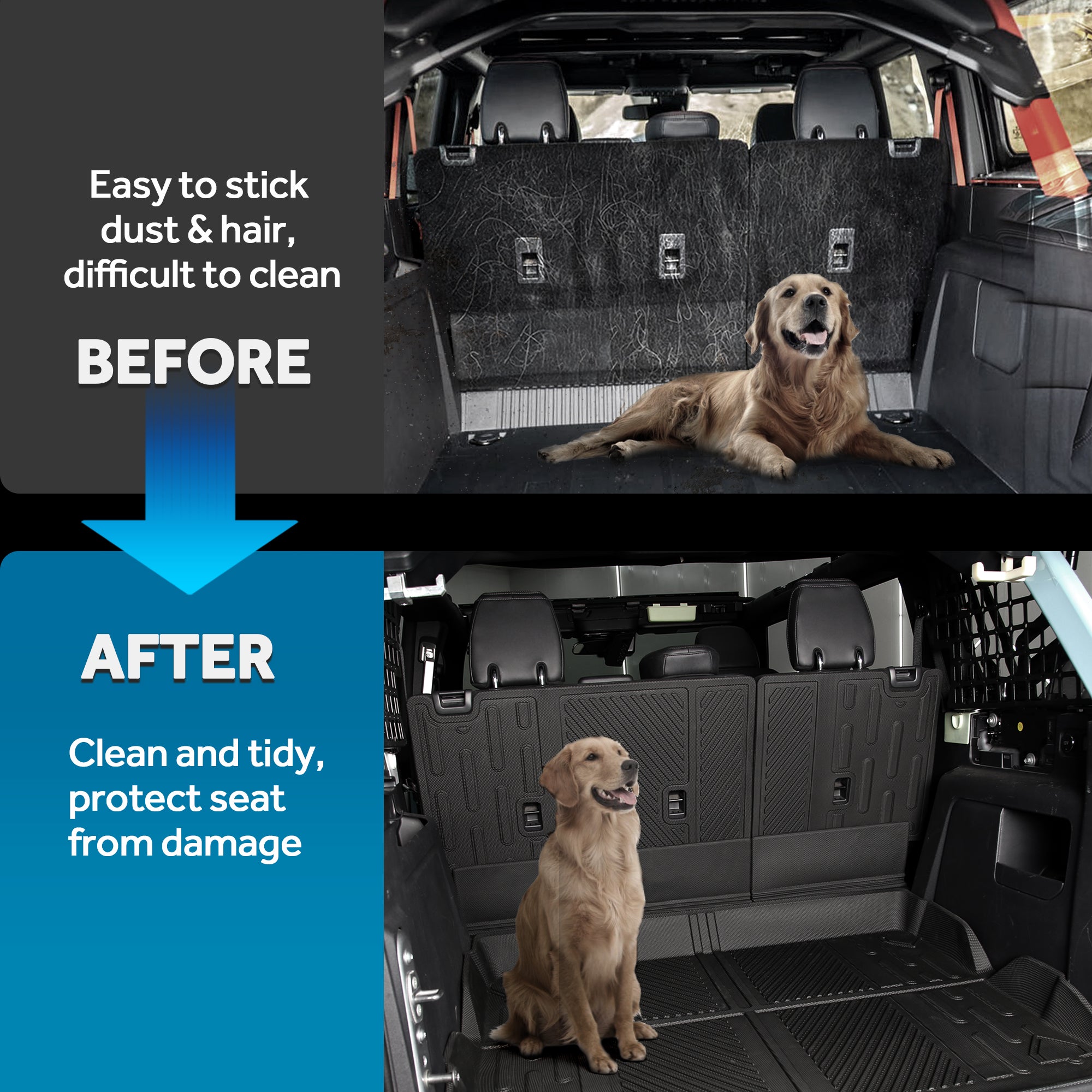 Rear Seat Back Cover 3D Precise Protector Compatible with Ford 2021 2022 2023 Bronco Accessories 4 Door Split Dog Seat Liner Mat 2 Pieces