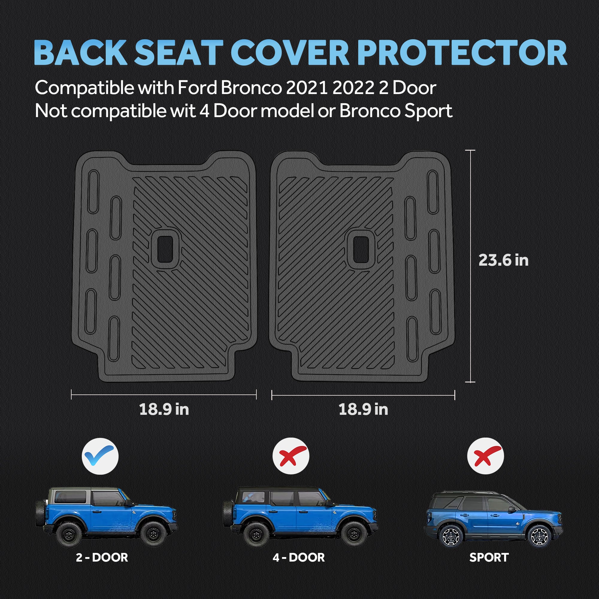 Rear Seat Back Cover 3D Precise Protector Compatible with Ford 2021 2022  2023 Bronco Accessories 2 Door Cargo/Trunk Dog Seat Liner Mat 2 PCS