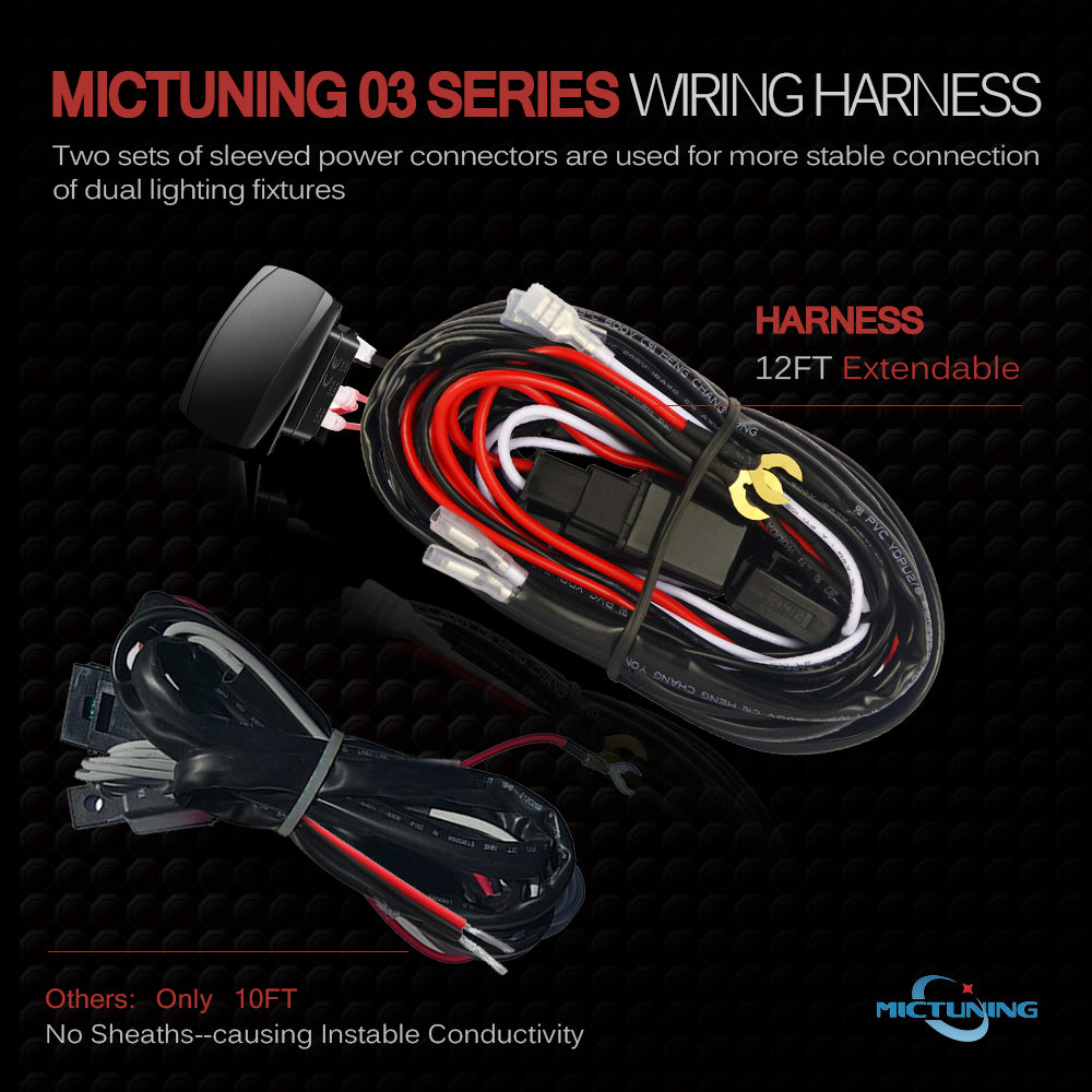 Universal 4-Lead LED Fog Light Wiring Harness Kit With Rocker Switch, Relay & Fuse