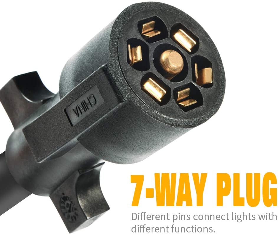 7 Way Trailer Plug Socket Extension Cable 3ft - 7 Blade Trailer Wiring Connector Cord Wire 10-14 AWG
